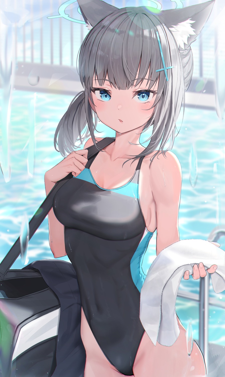 animal_ears, blue_archive, halo, nekomimi, sunaookami_shiroko, swimsuits, three_twosix