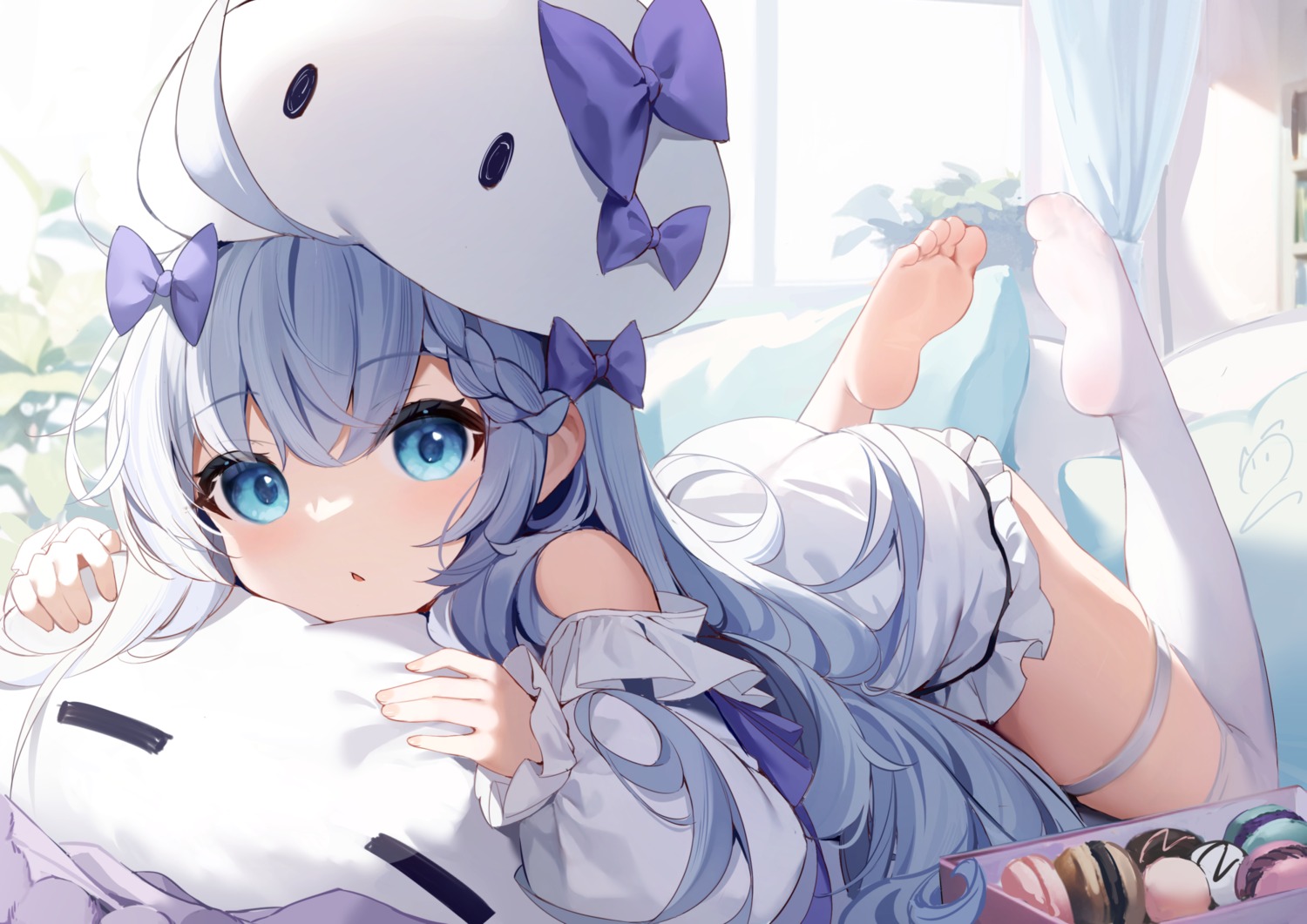 artist_revision, feet, garter, nahaki, pajama, thighhighs
