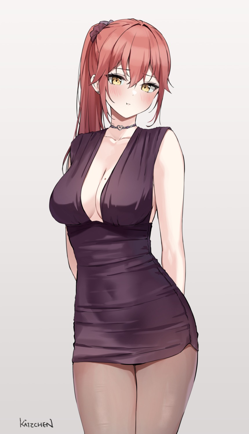 cleavage, dress, kaetzchen, liliya_(kaetzchen), pantyhose