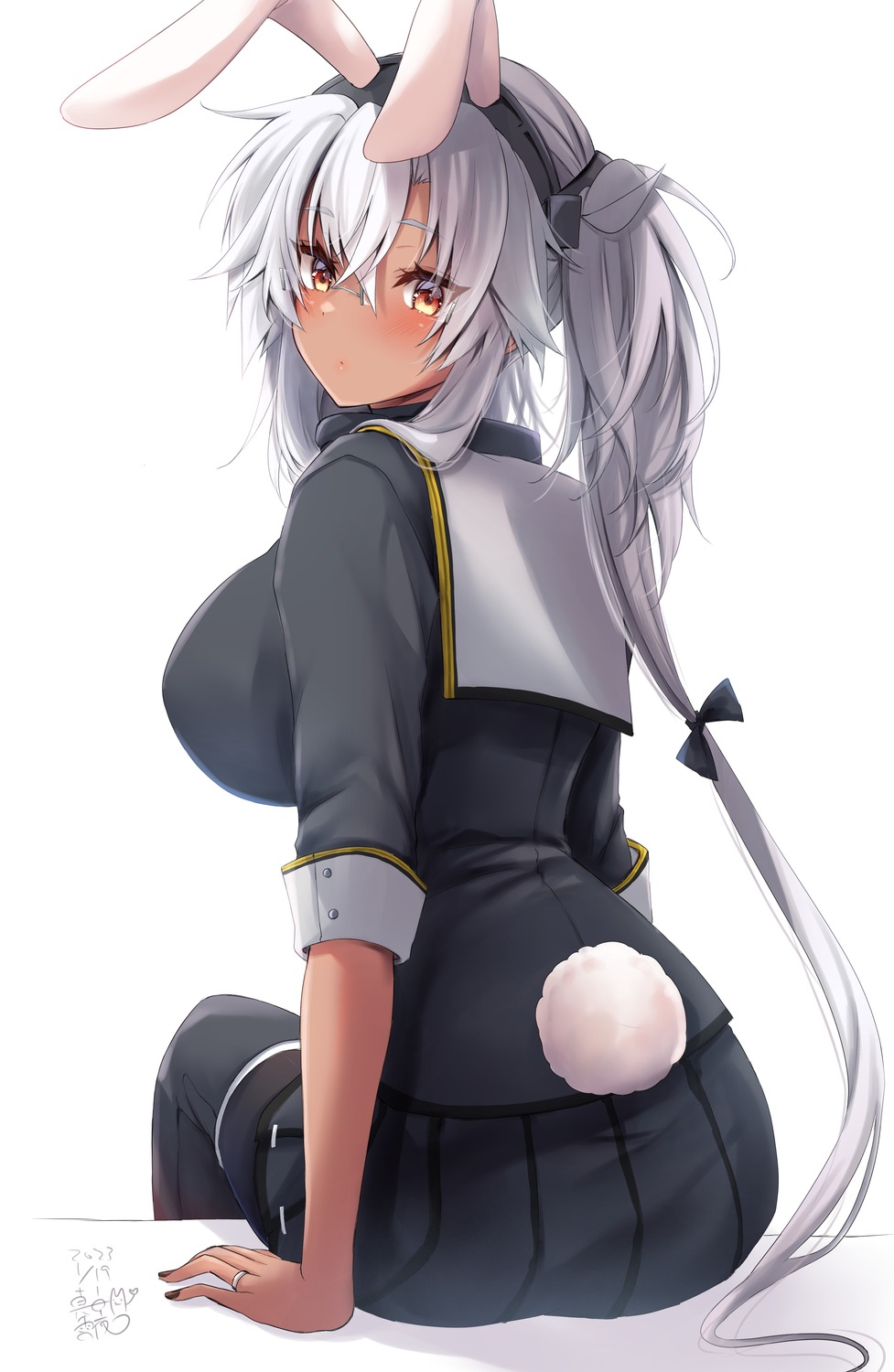 animal_ears, ass, bunny_ears, kantai_collection, mashiro_yukiya, megane, musashi_(kancolle), pantyhose