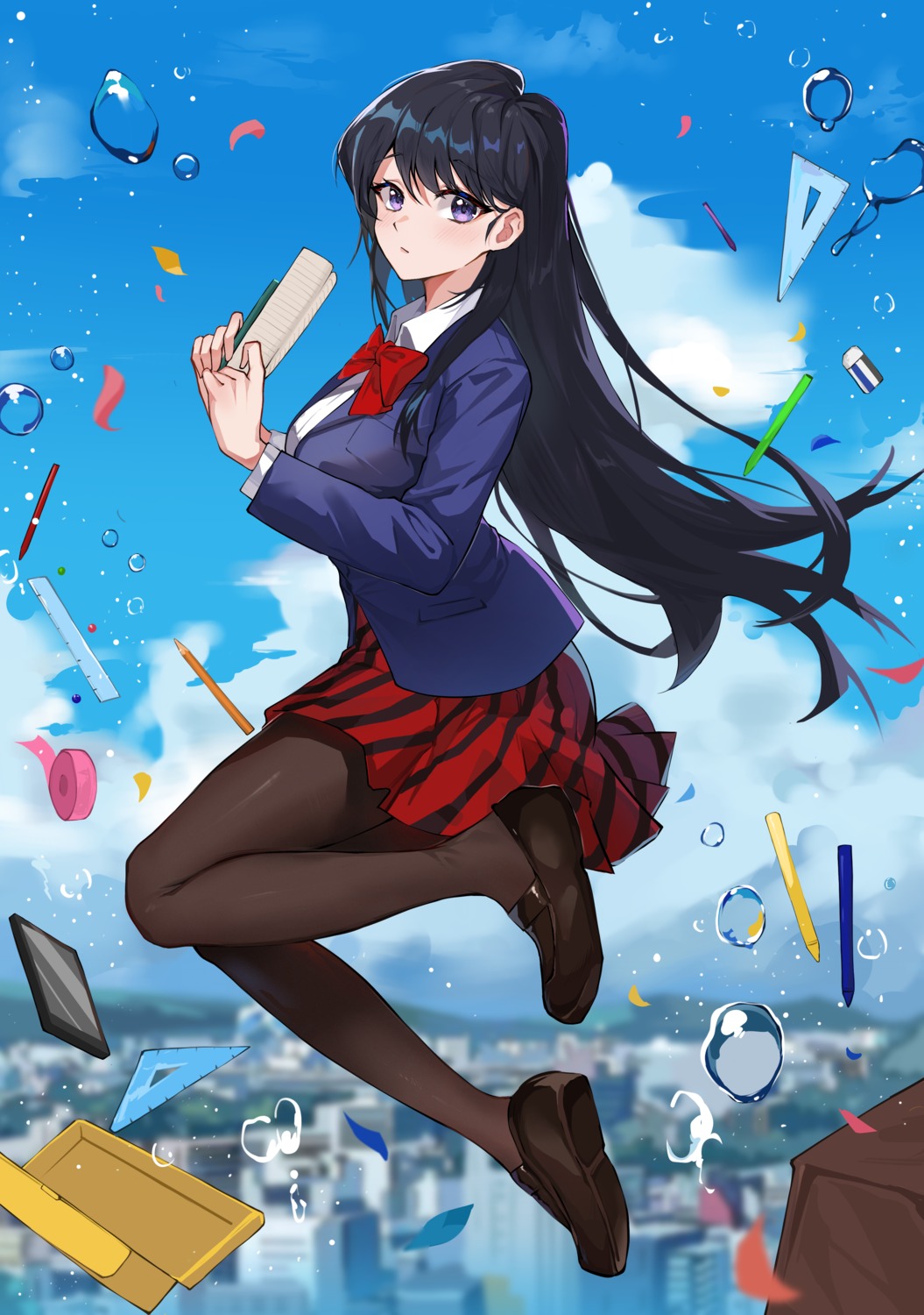 komi-san_wa_komyushou_desu., komi_shouko, pantyhose, paradox_(parapa), seifuku, skirt_lift