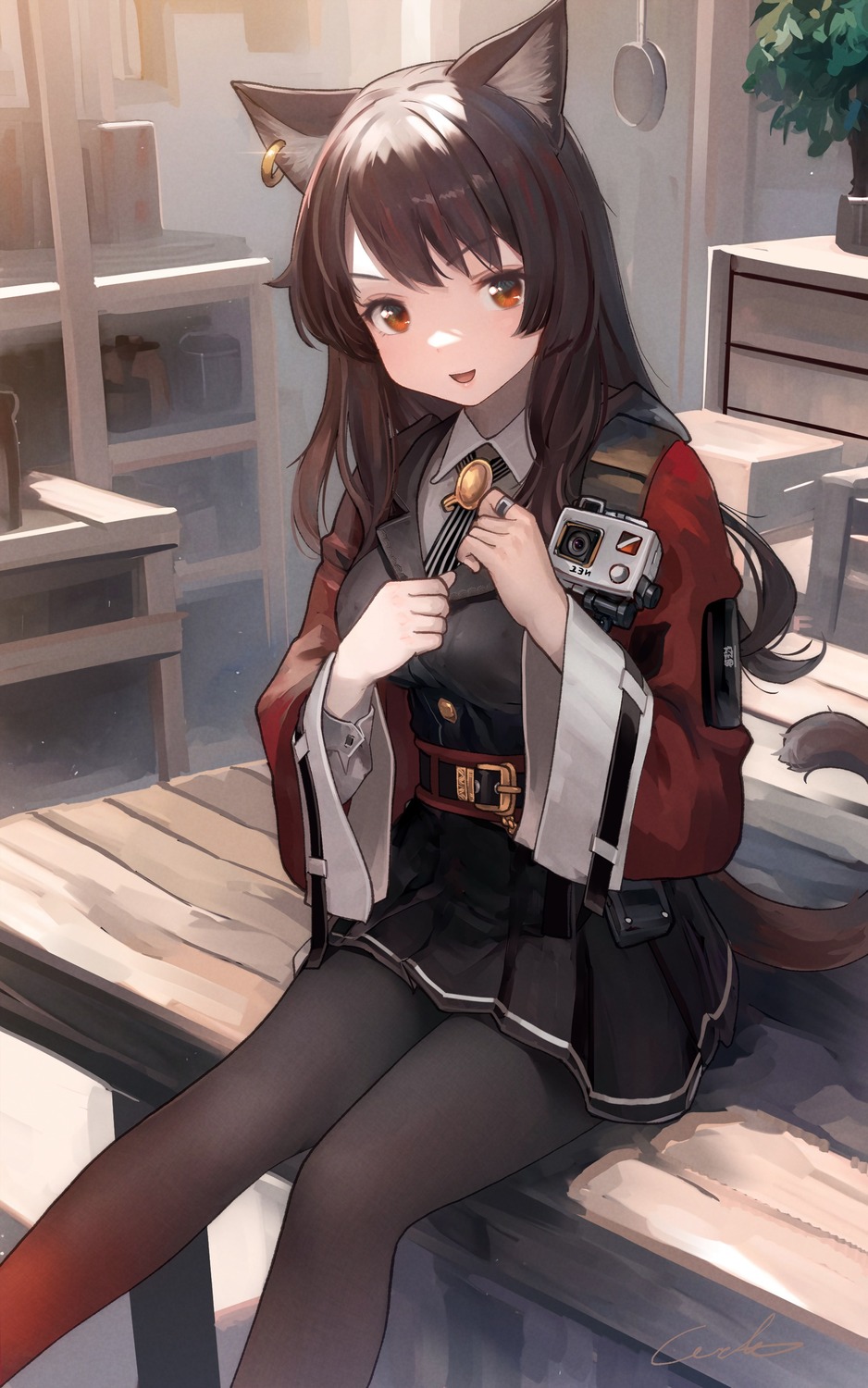 animal_ears, arknights, nekomimi, pantyhose, skyfire_(arknights), tail, uniform, welt_(kinsei_koutenkyoku)