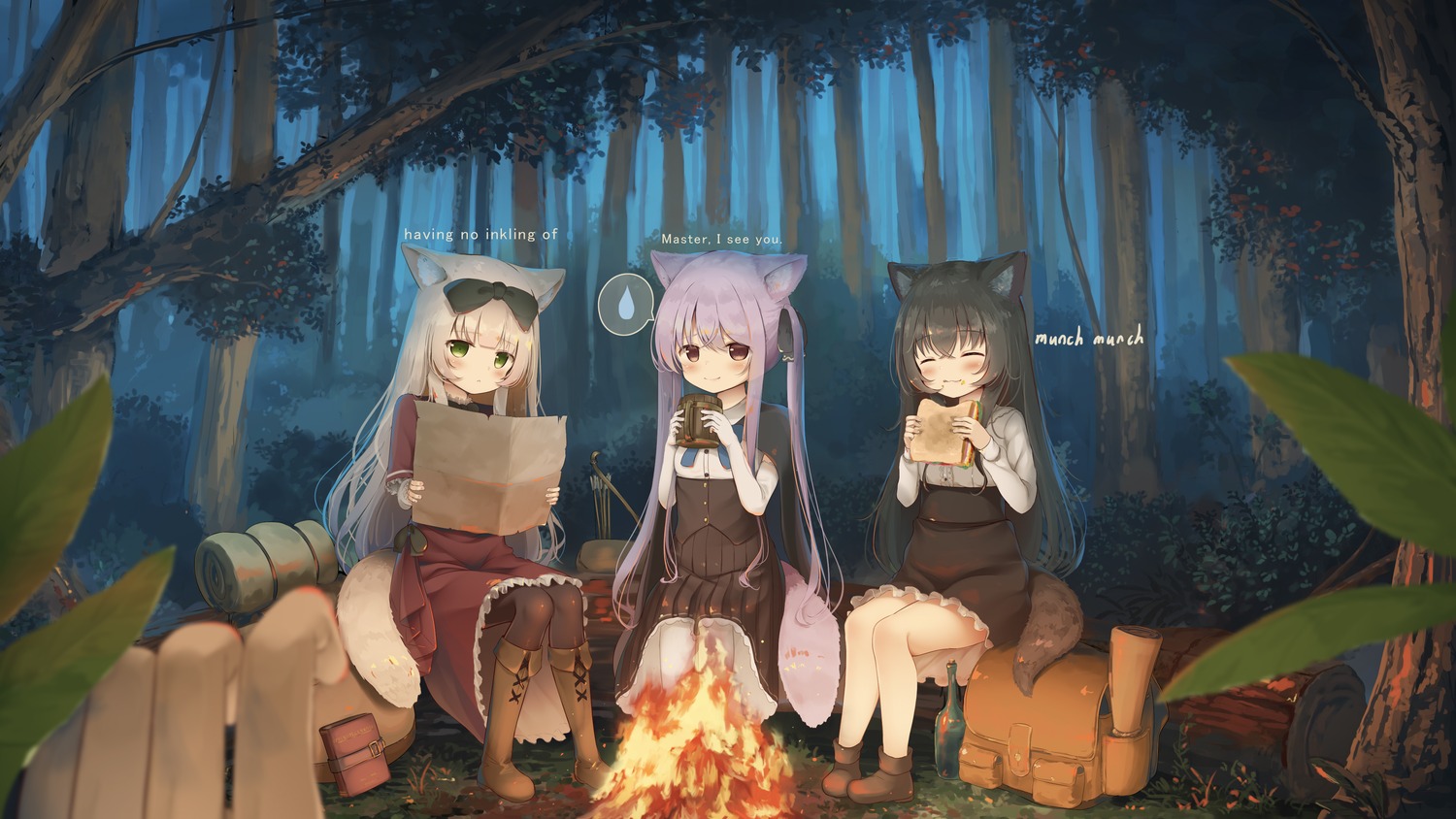 animal_ears, dress, pantyhose, psyche3313, tail, wallpaper