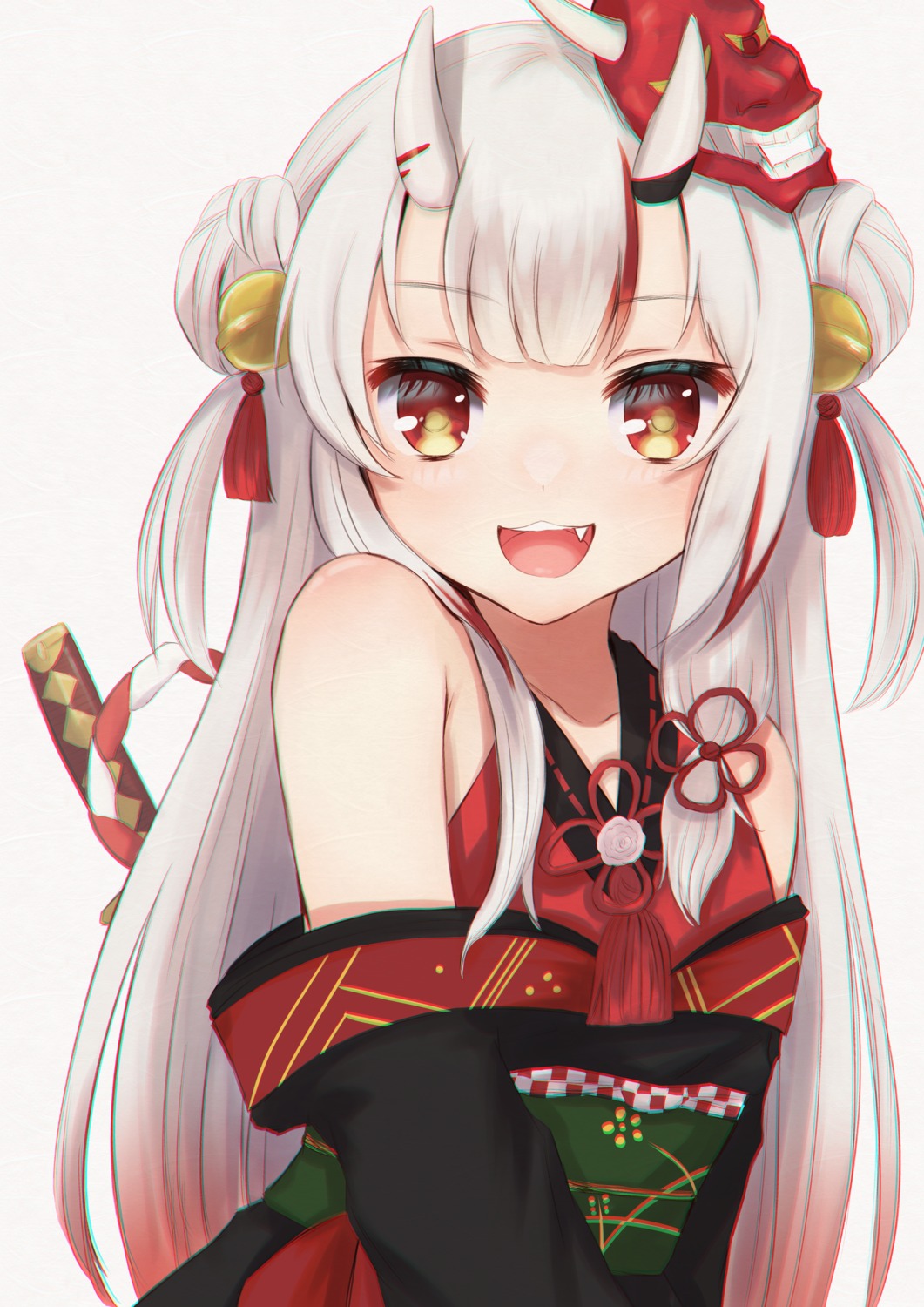 amami_(amaama0_0), hololive, horns, japanese_clothes, nakiri_ayame, sword