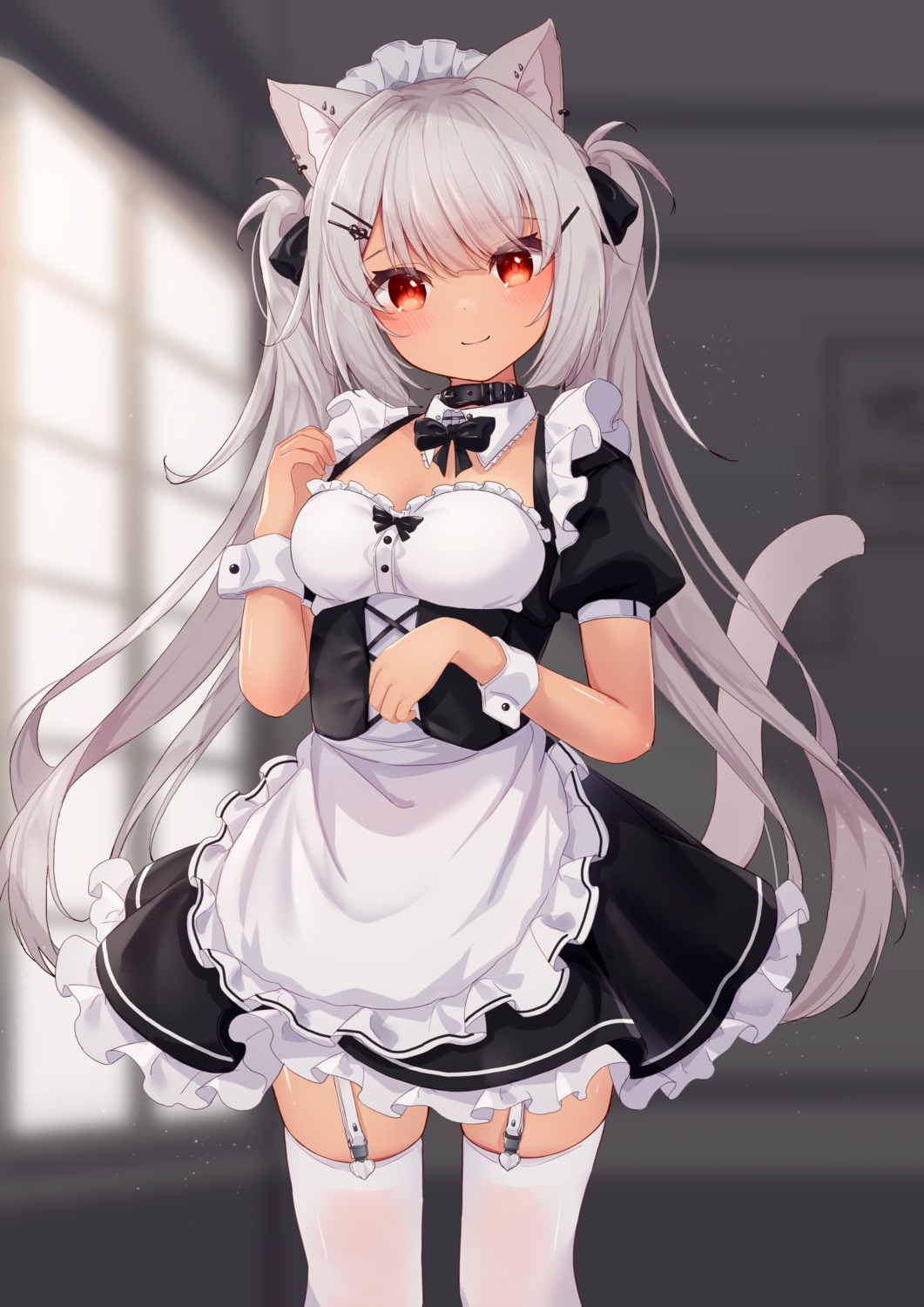 animal_ears, hinata_(pixiv53862745), maid, nekomimi, stockings, tail, thighhighs