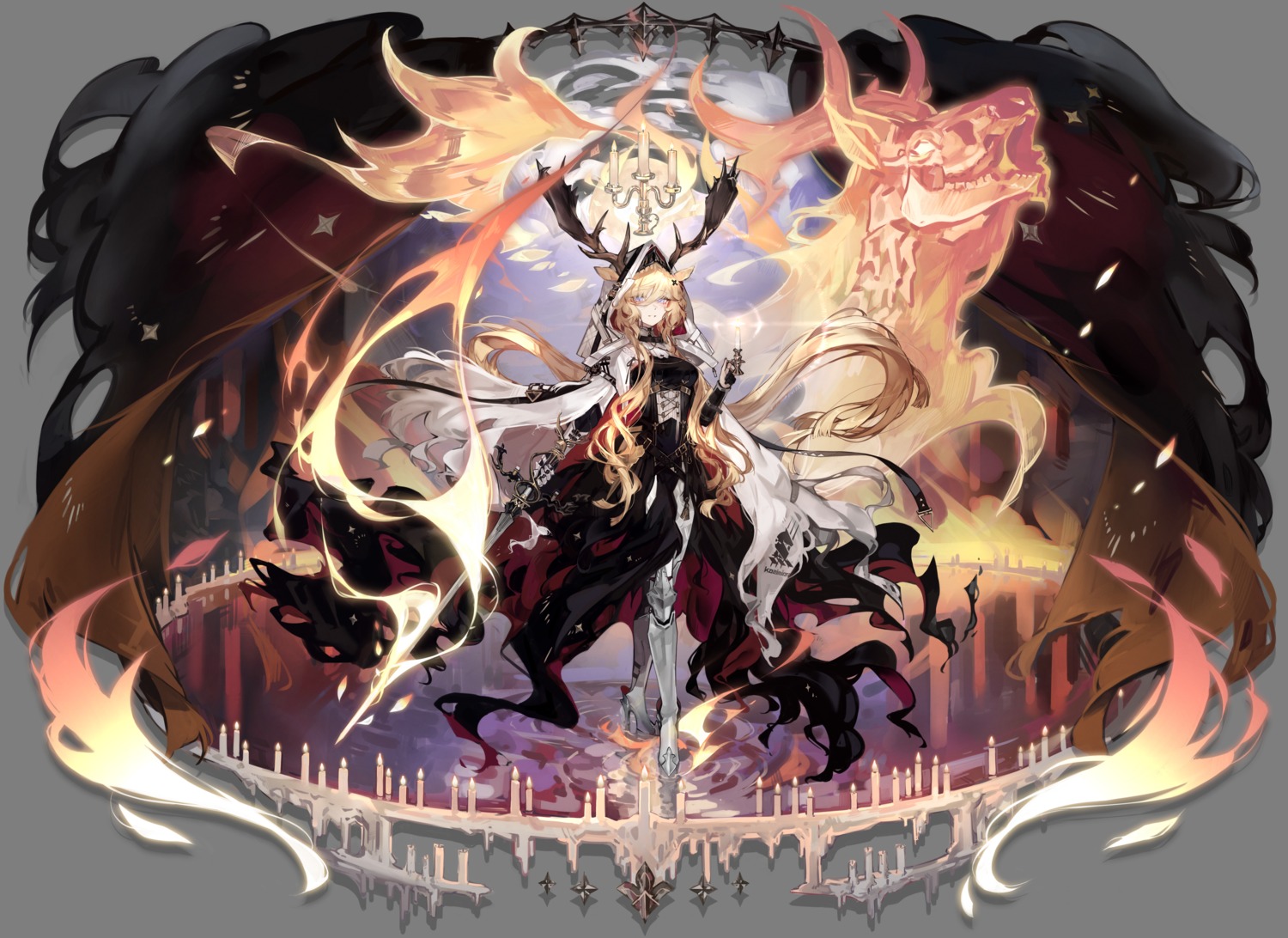 animal_ears, arknights, armor, dress, heels, horns, monster, pantyhose