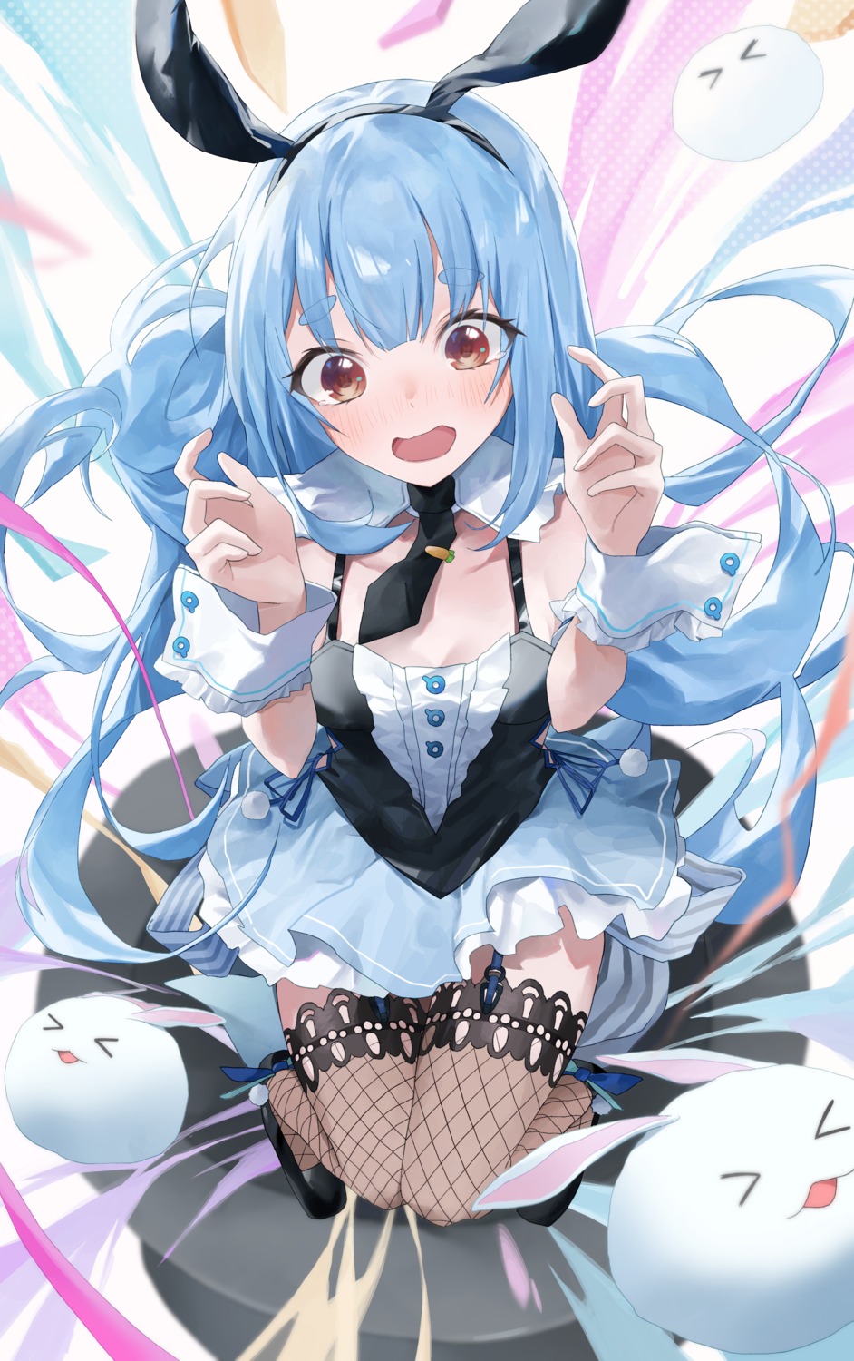 animal_ears, bunny_ears, fishnets, heels, hololive, nel_dcm, no_bra, stockings