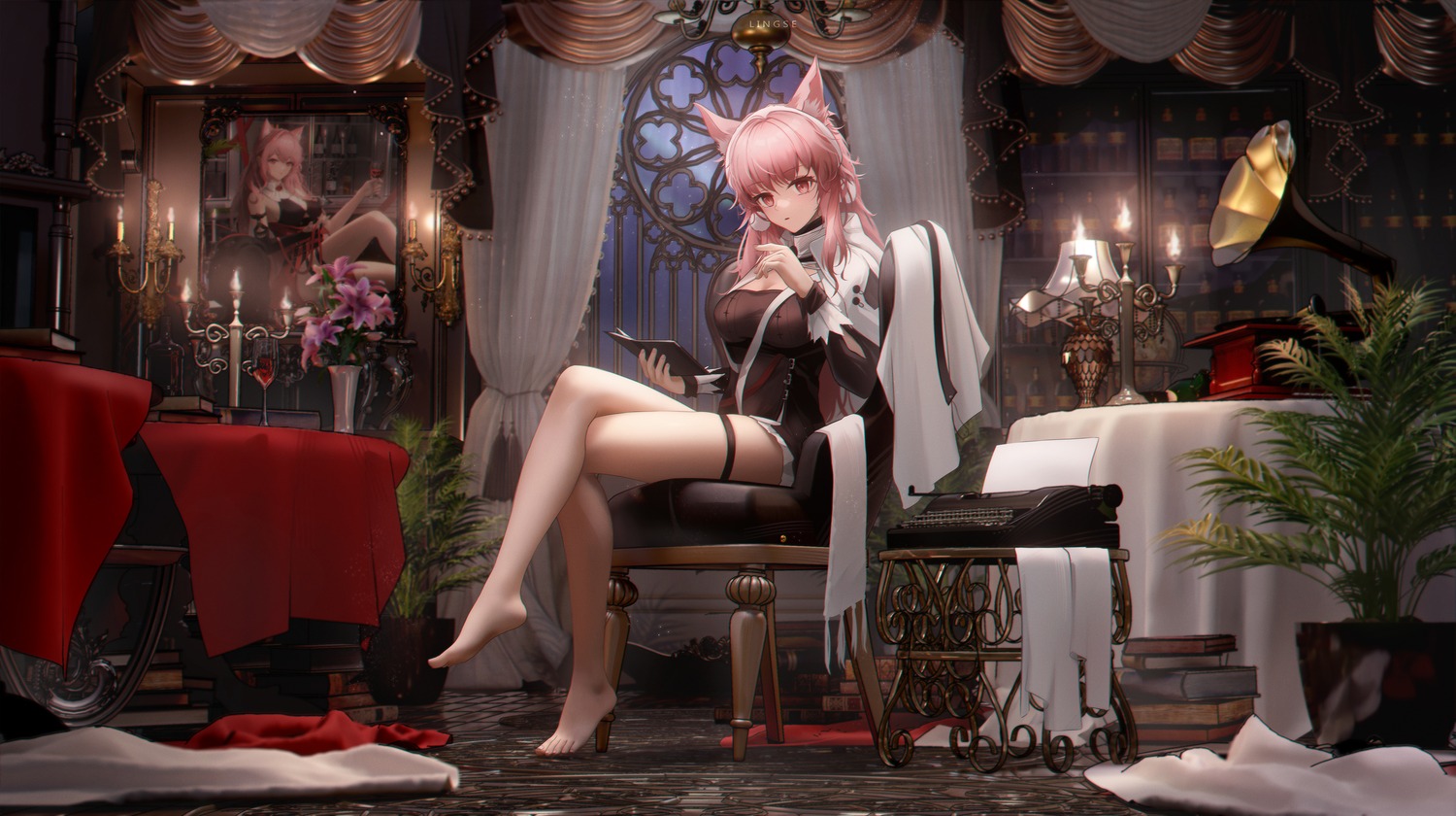 animal_ears, arknights, garter, lingse, pozyomka_(arknights)