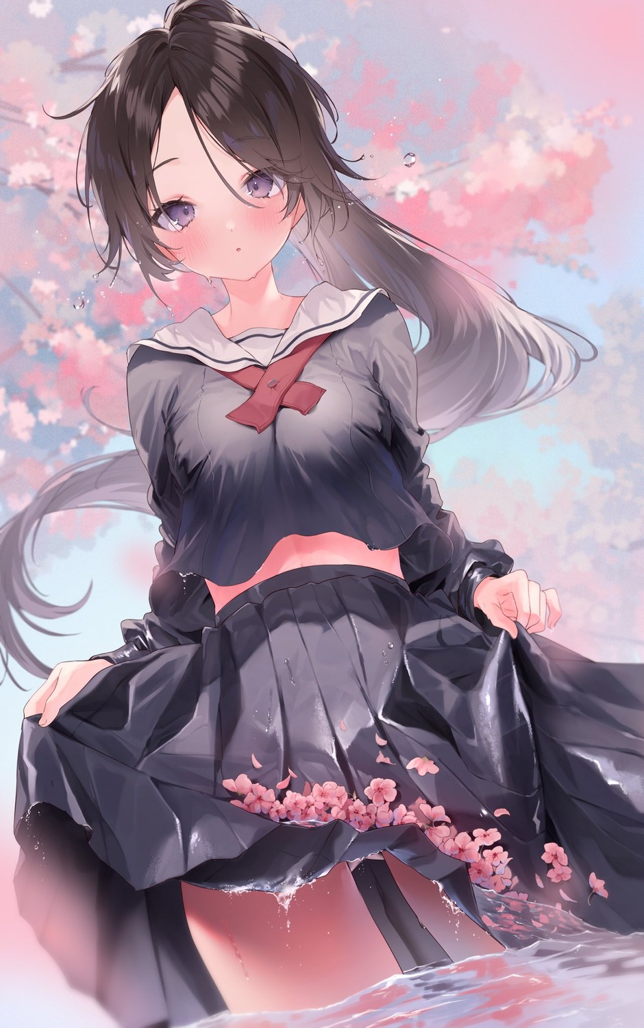 harui_(hr_x9_), seifuku, skirt_lift, wet, wet_clothes