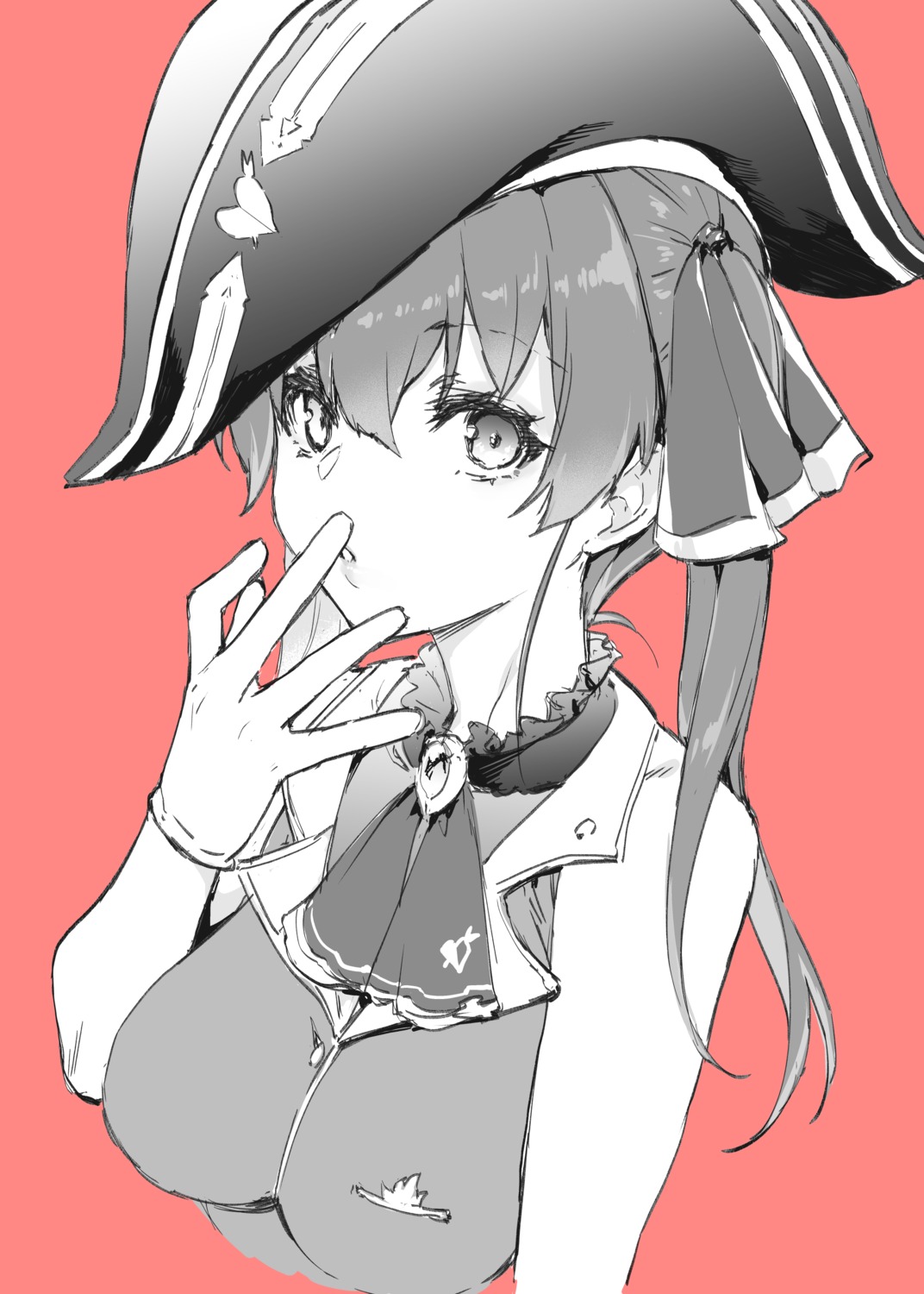 hololive, houshou_marine, monochrome, mushi024, pirate, sketch