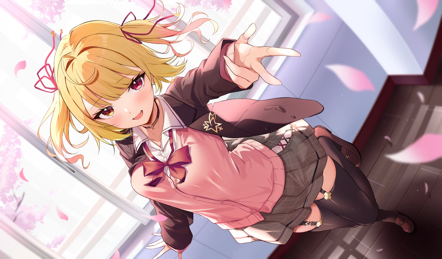equal_(heartstrings), heterochromia, hoshikawa_sara, nijisanji, seifuku, stockings, sweater, thighhighs
