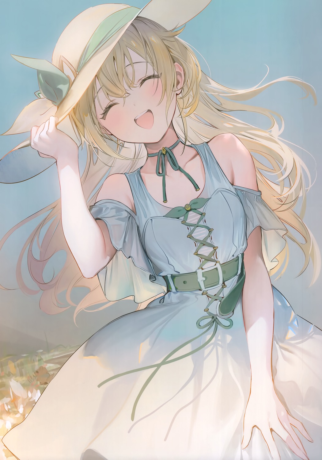 dress, hololive, kazama_iroha, kinniku_poyopoyo, skirt_lift, summer_dress, umibouzu