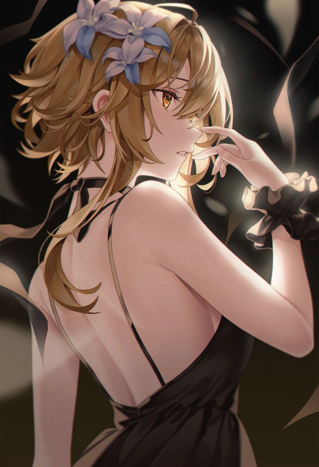 dress, genshin_impact, lumine, myless, no_bra