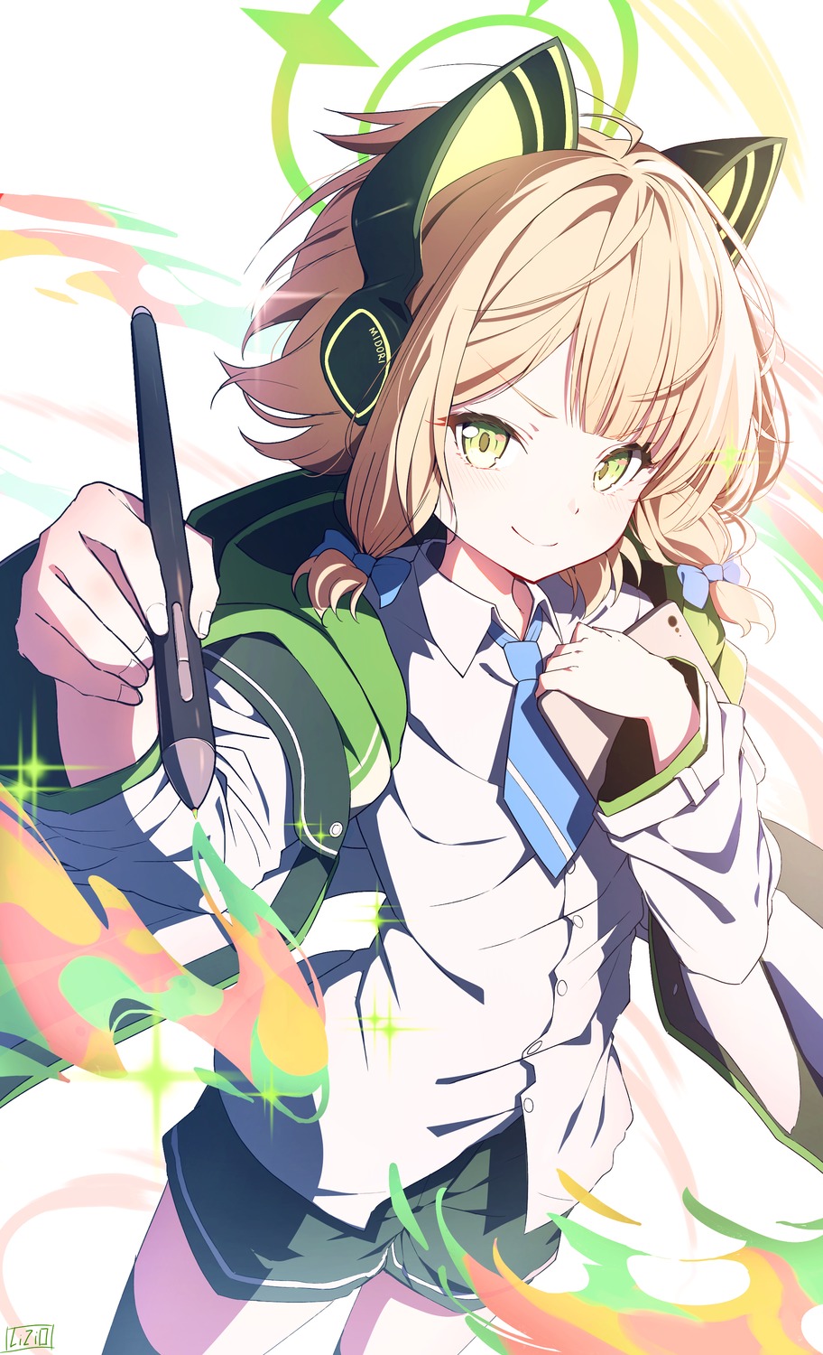 animal_ears, blue_archive, halo, headphones, liyom, lizio, nekomimi, saiba_midori