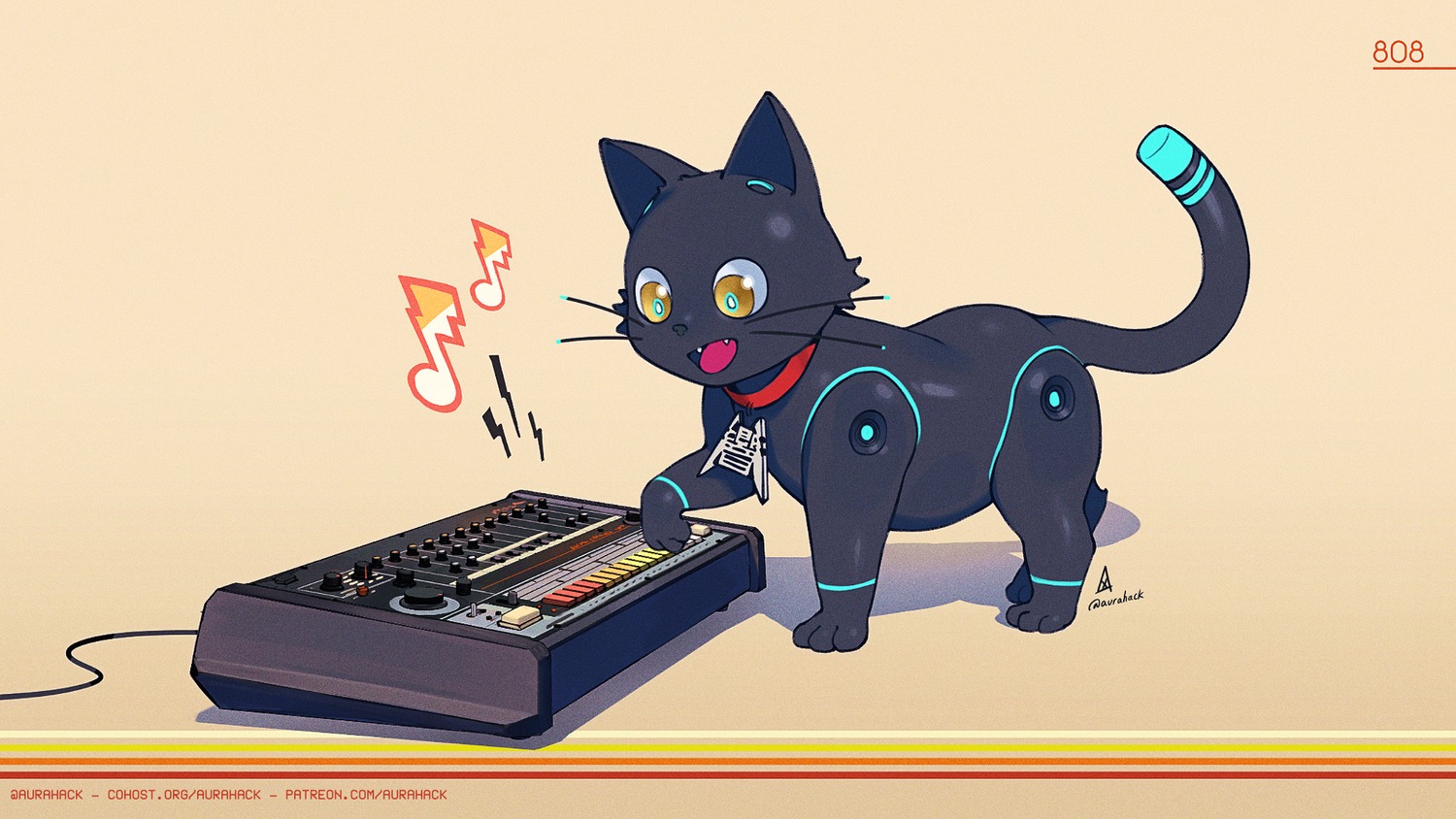 808_(hi-fi_rush), aurahack, hi-fi_rush, mecha, neko, wallpaper