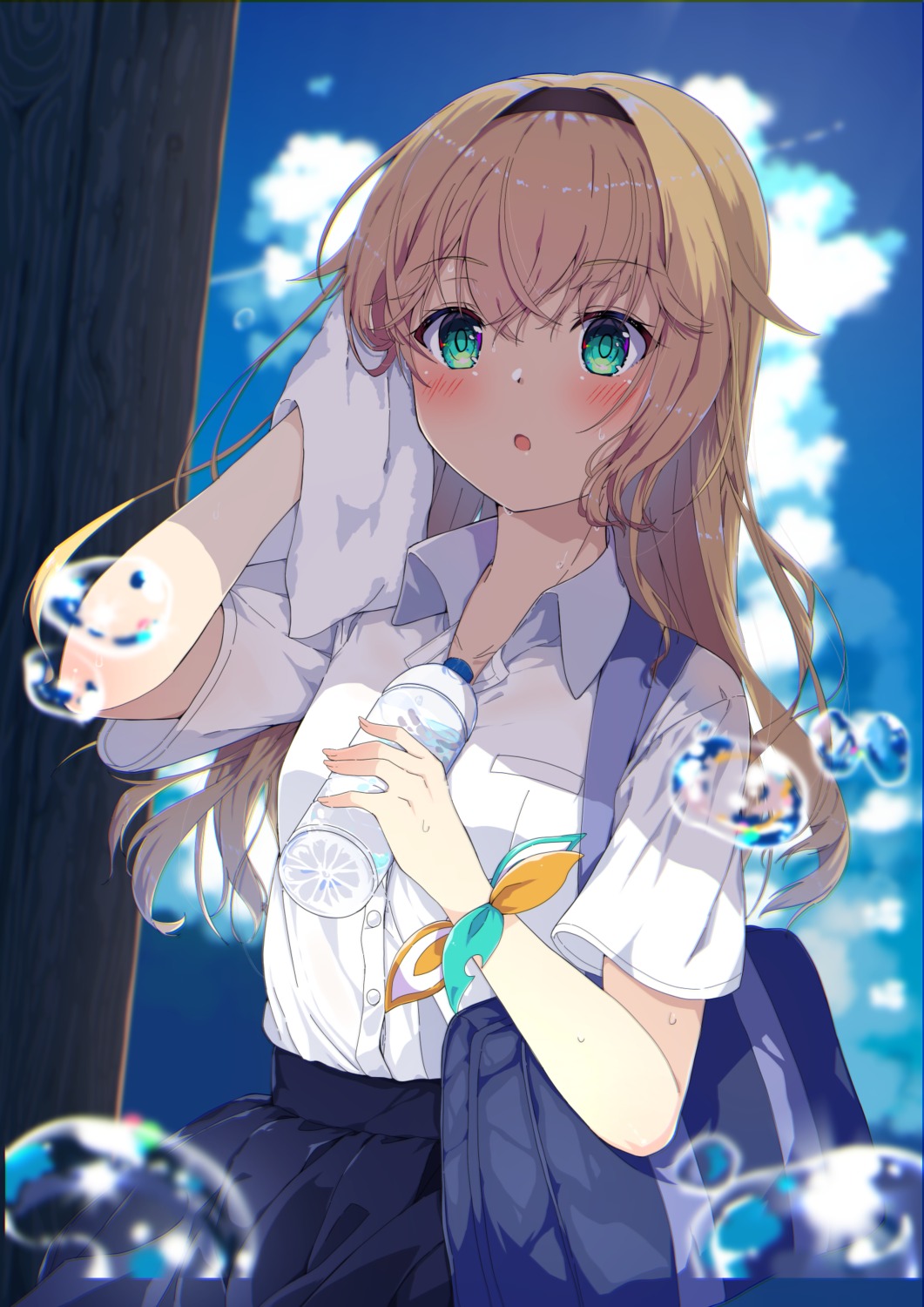 hololive, kazama_iroha, namikawa_kuroha, see_through, seifuku, towel