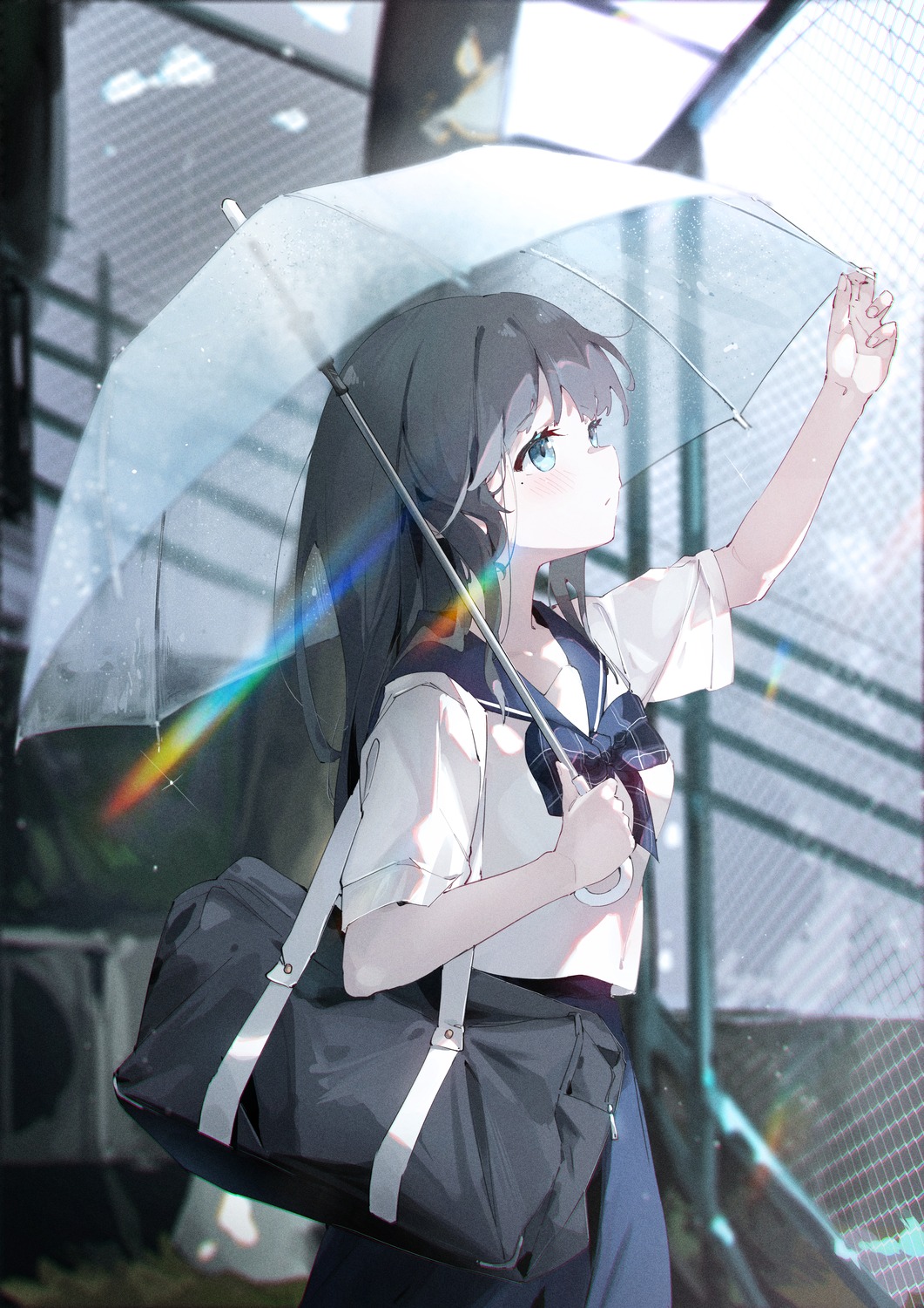 rosem_lin, seifuku, umbrella