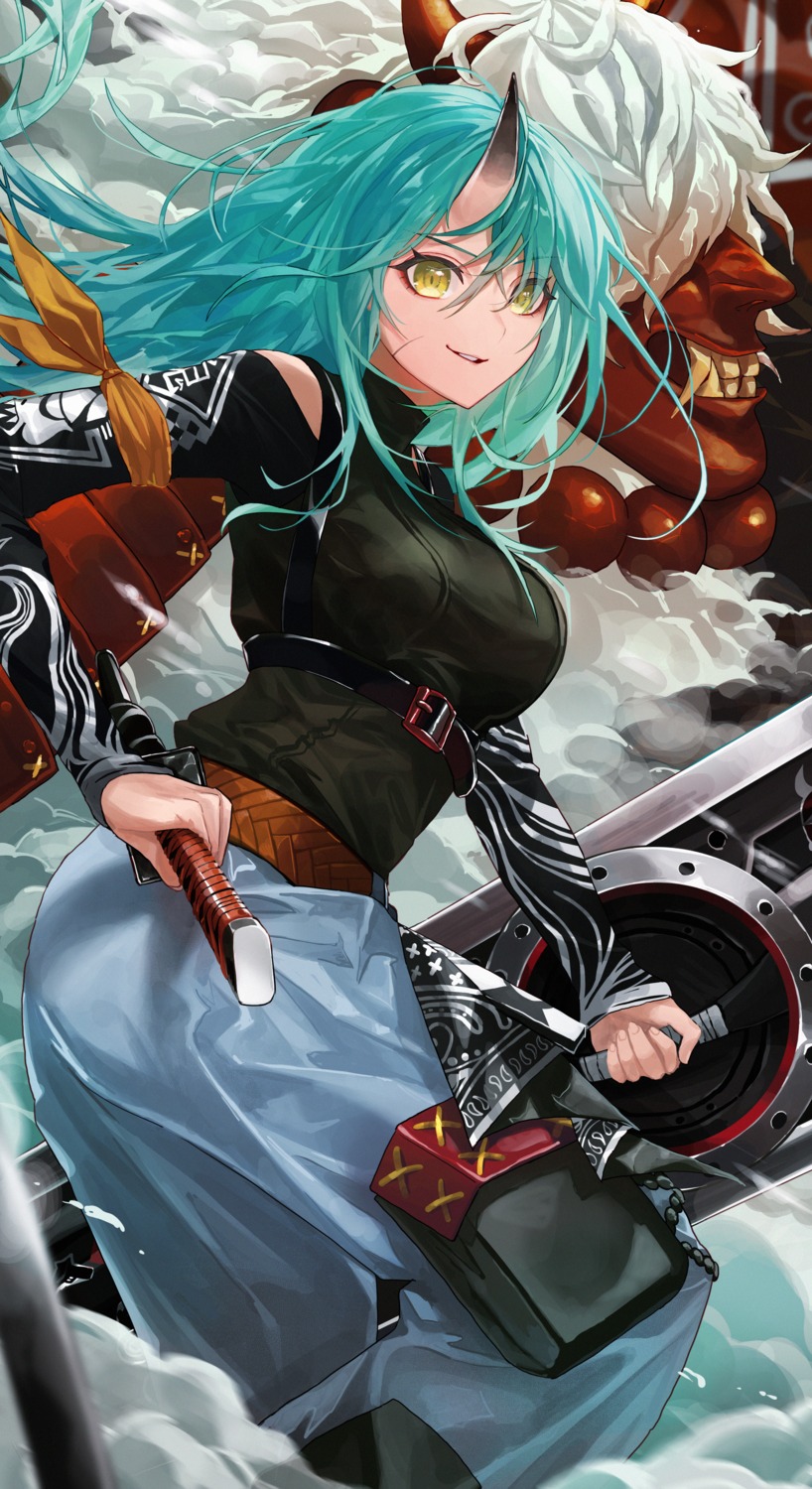 arknights, horns, hoshiguma_(arknights), monge_baby, sword