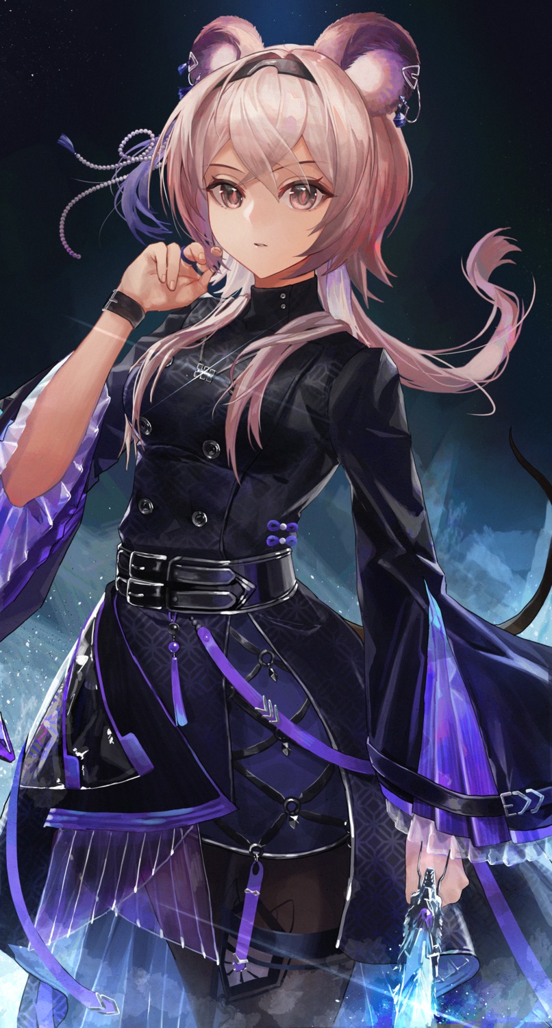 animal_ears, arknights, dress, garter, lin_yuhsia_(arknights), monge_baby, pantyhose, sword