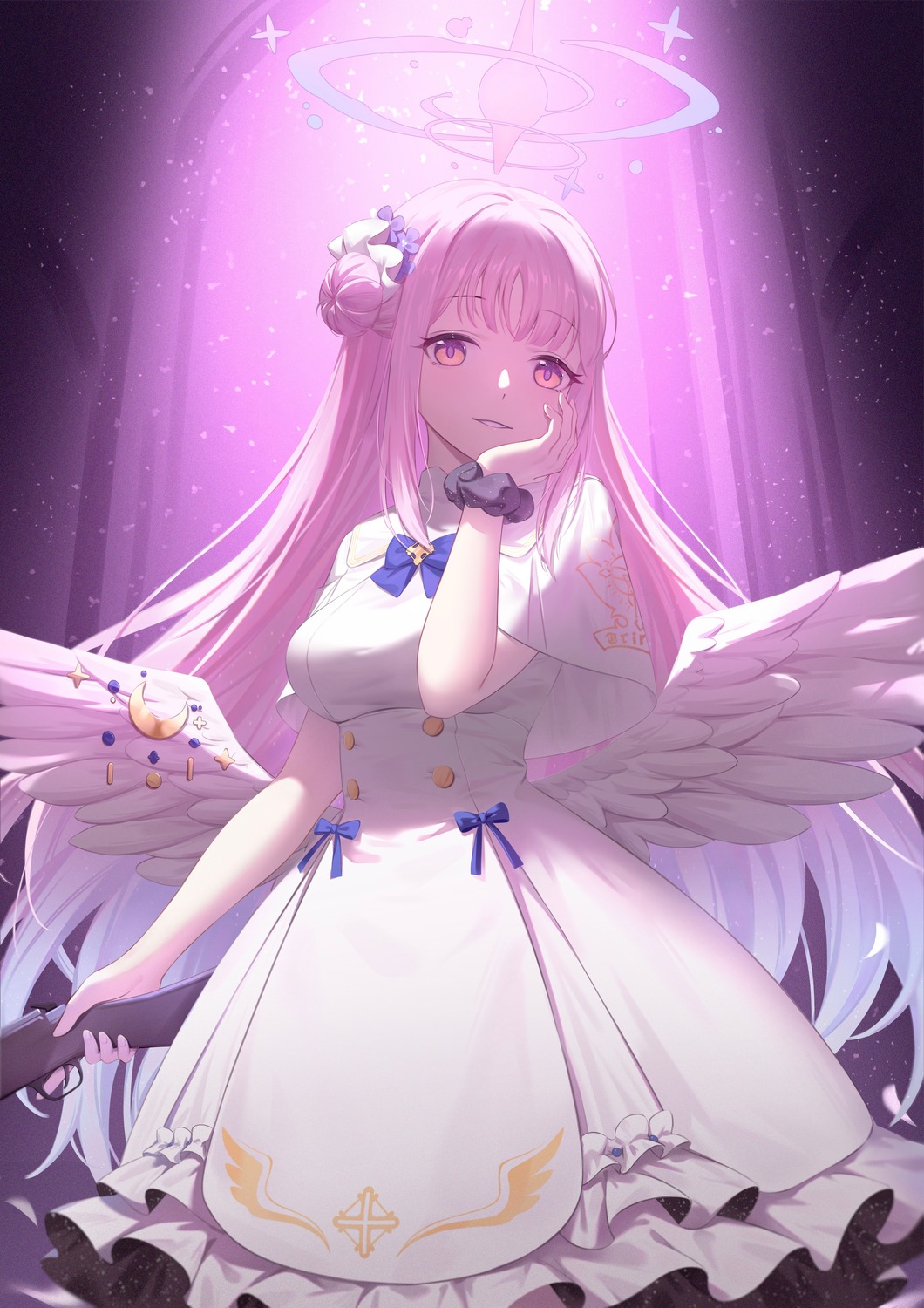 angel, blue_archive, dress, gun, misono_mika, wings, yinghuahua