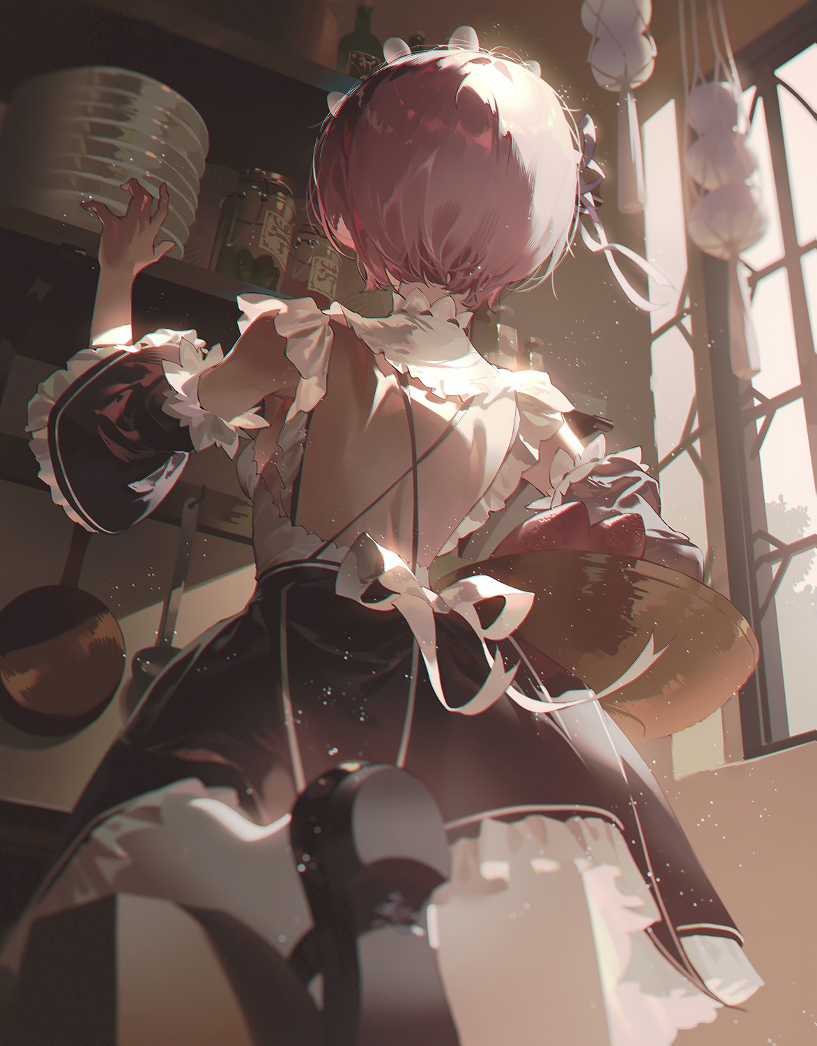 ass, fajyobore, maid, no_bra, ram_(re_zero), re:zero_kara_hajimeru_isekai_seikatsu