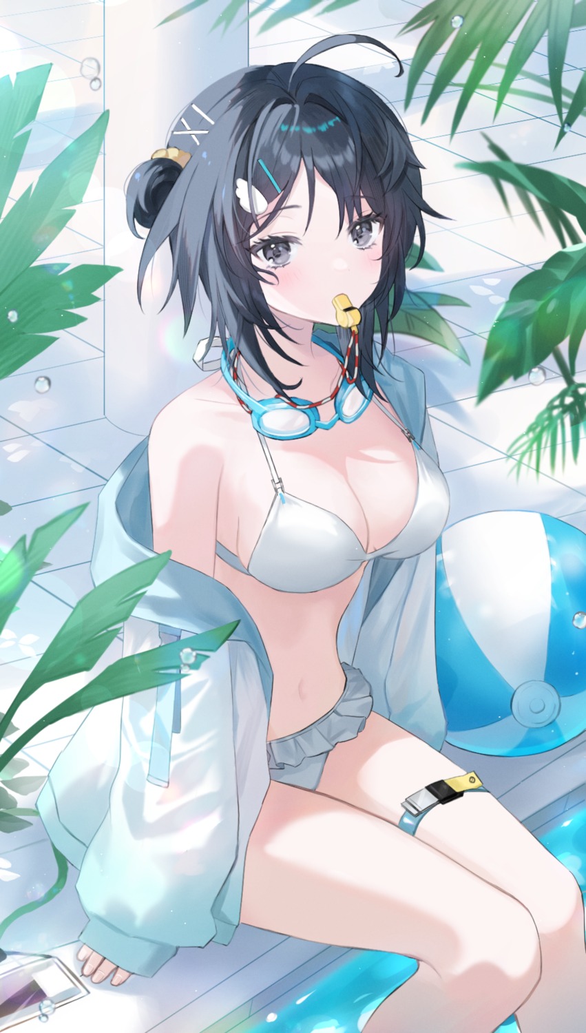 arknights, bikini, garter, kimu_(user_jtjr2257), la_pluma_(arknights), open_shirt, swimsuits