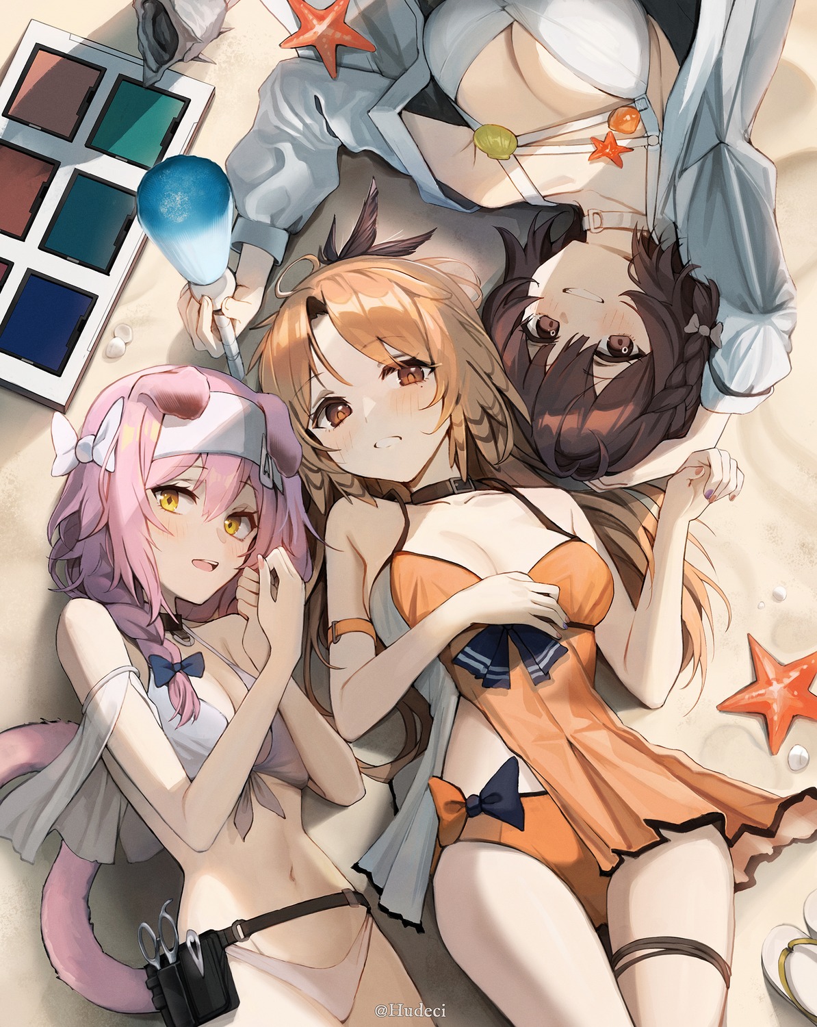 animal_ears, arknights, beruko14, bikini, garter, goldenglow_(arknights), nekomimi, pinecone_(arknights)
