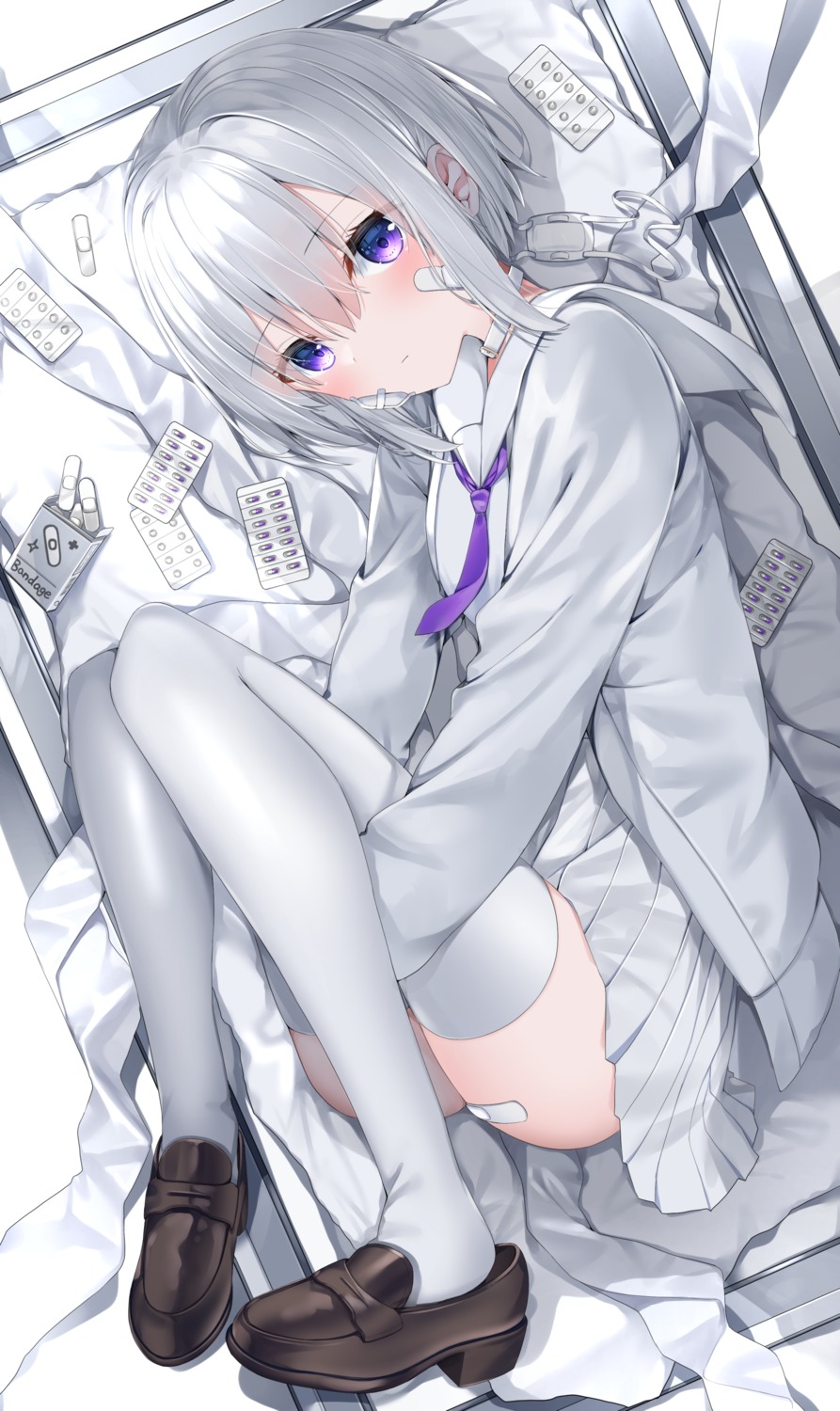 bandaid, neku_(neku_draw), seifuku, thighhighs