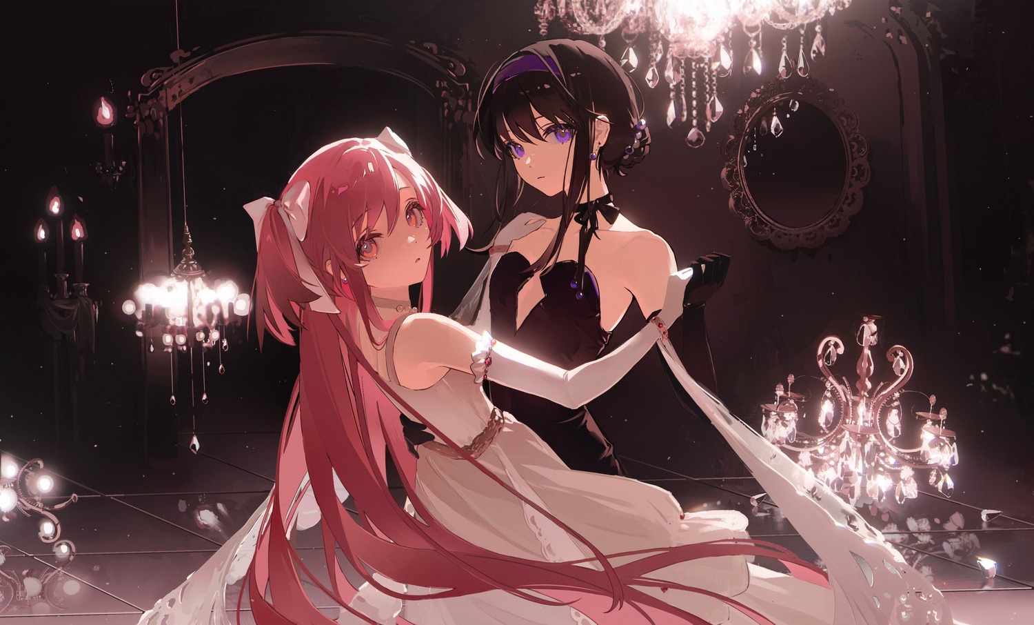 akemi_homura, dress, kaname_madoka, mahou_shoujo_madoka_magica, no_bra, sliencio, ultimate_madoka, yuri
