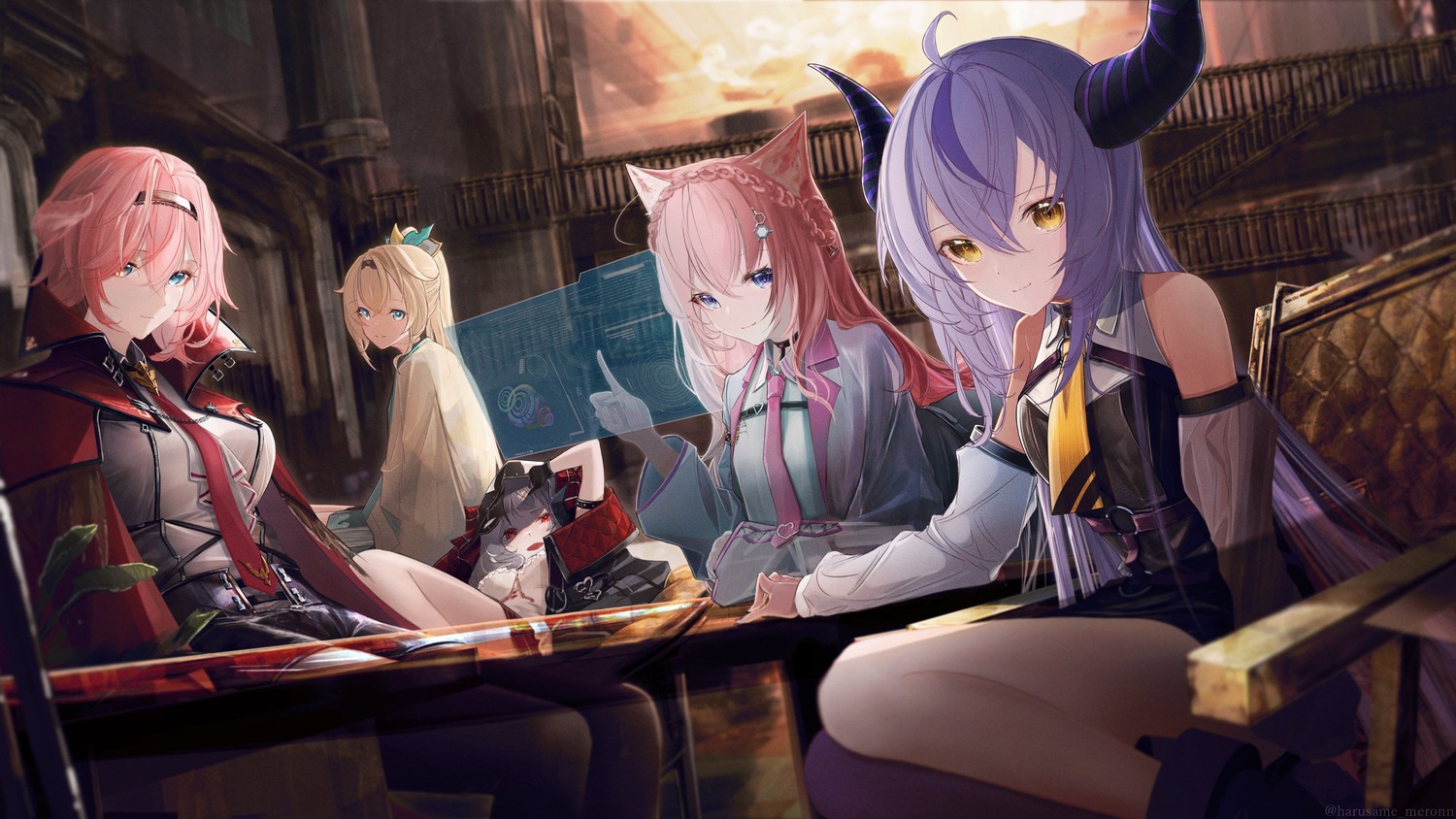 animal_ears, devil, dress, hakui_koyori, harusame_meronn, hololive, horns, japanese_clothes