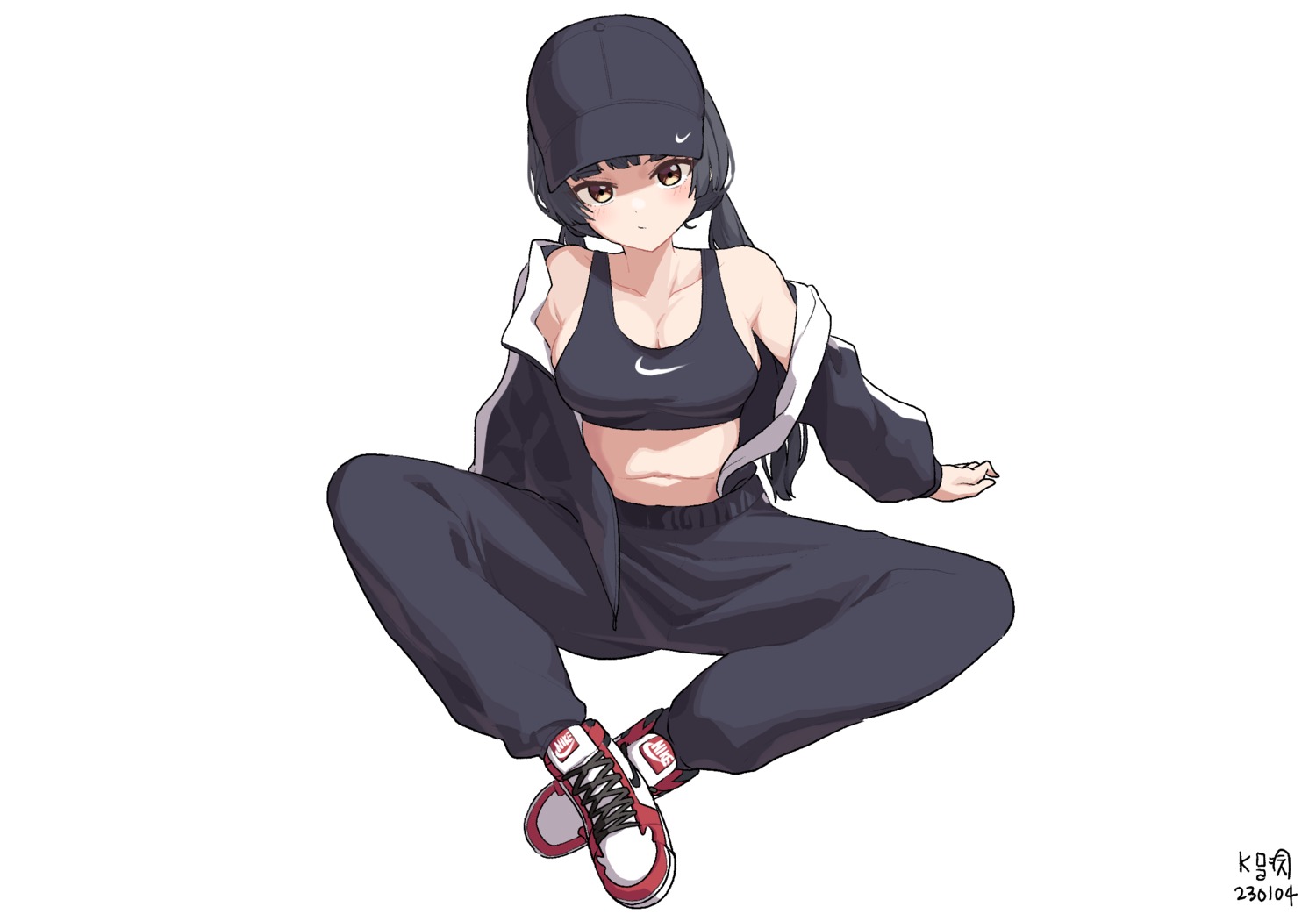 bra, cleavage, gym_uniform, mayuzumi_fuyuko, myeolchi, open_shirt, the_idolm@ster, the_idolm@ster_shiny_colors