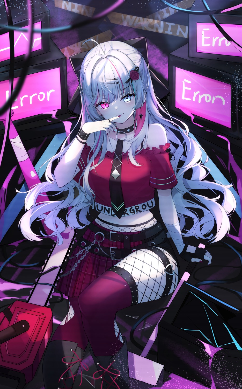 animal_ears, fishnets, garter, haidollo, heterochromia, ishigami_nozomi, nekomimi, nijisanji