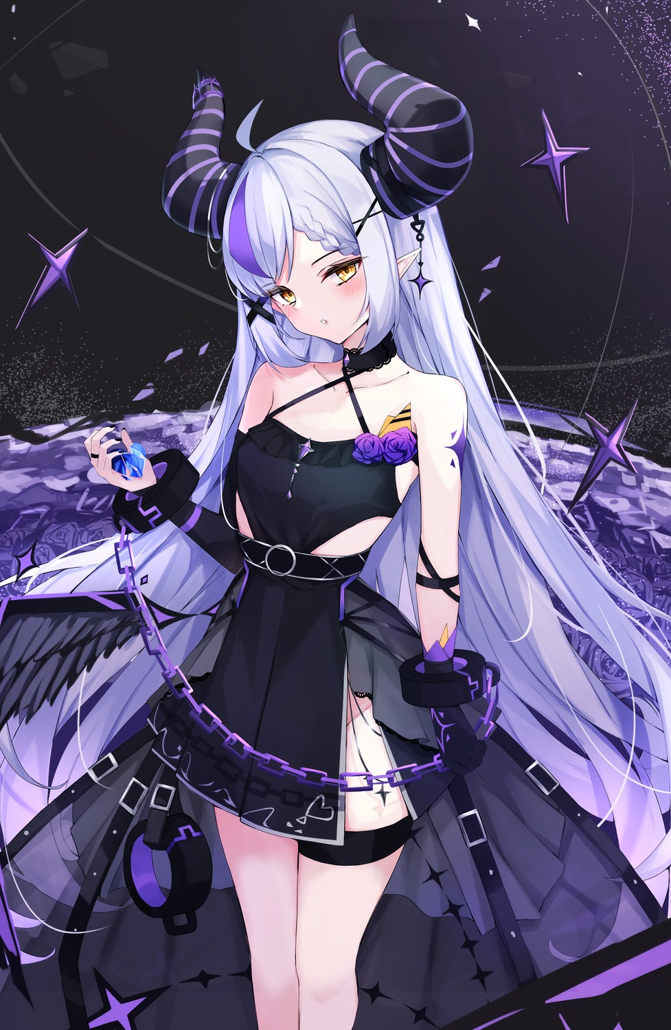 dress, garter, haidollo, hololive, horns, la+_darknesss, no_bra, nopan