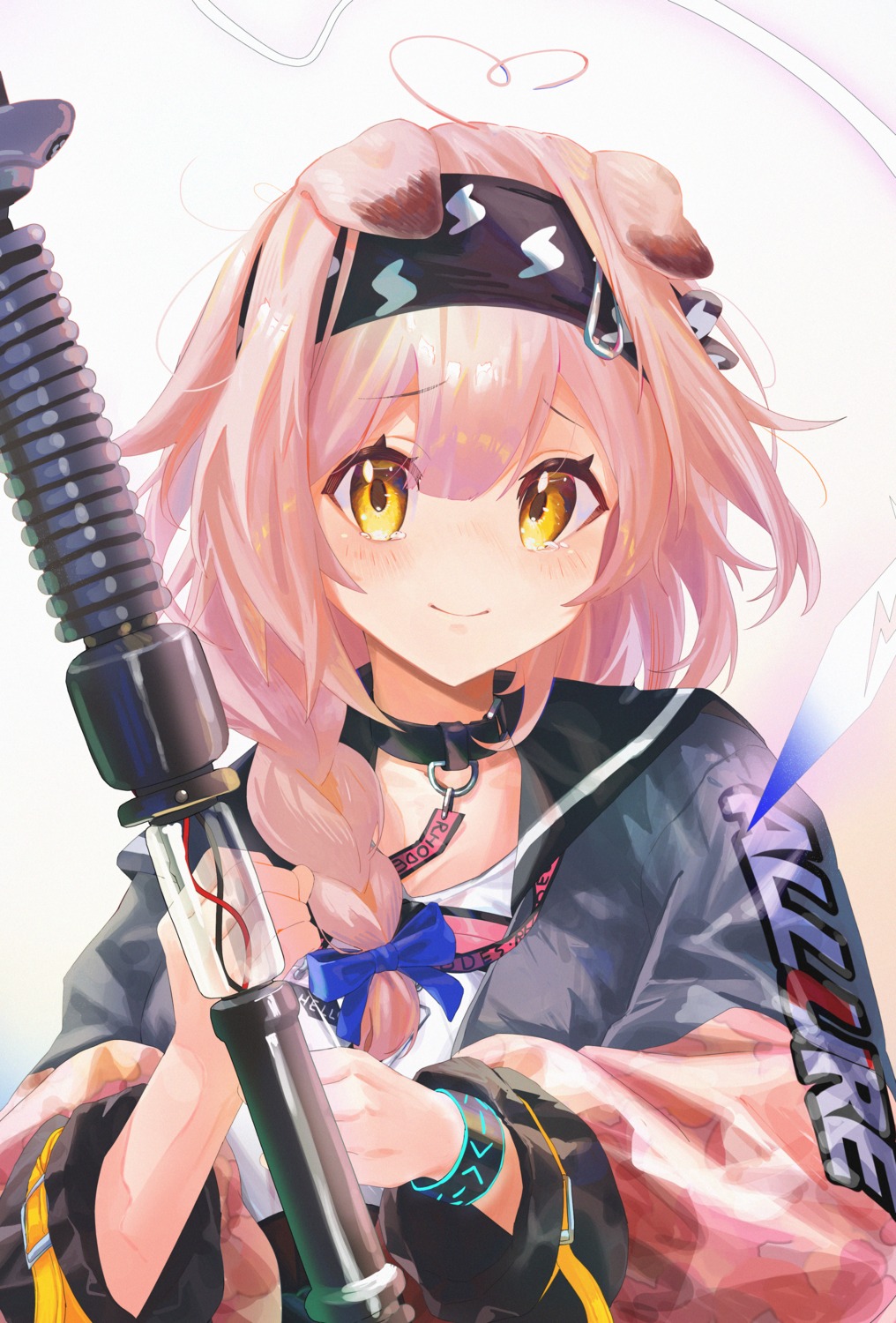 animal_ears, arknights, goldenglow_(arknights), monge_baby, nekomimi, weapon