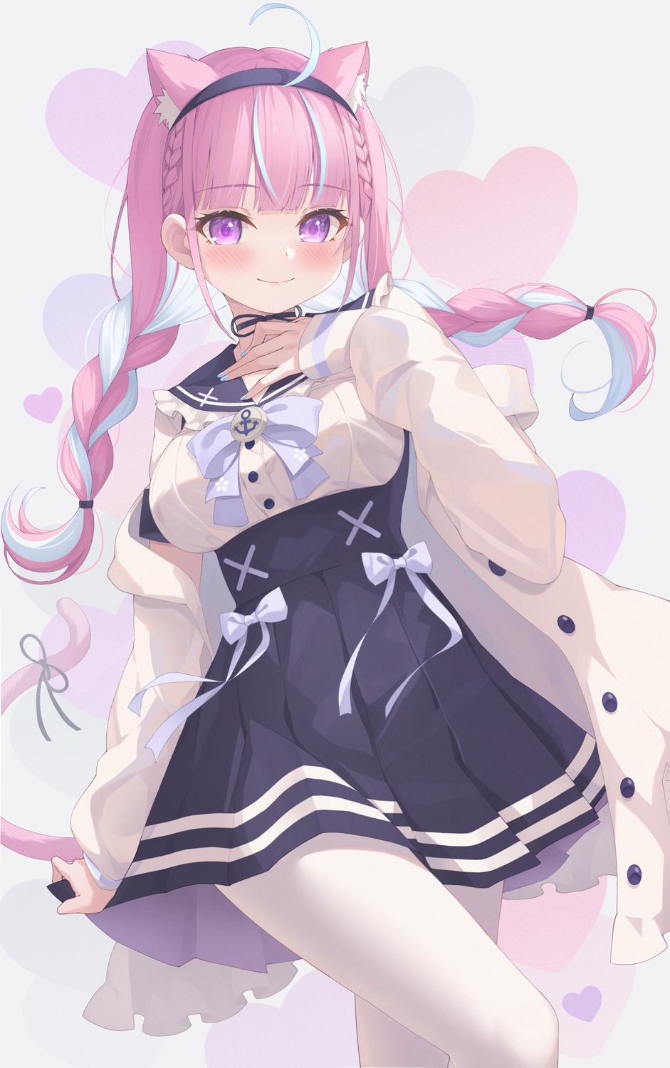 animal_ears, hololive, keikei, minato_aqua, nekomimi, pantyhose, seifuku, tail