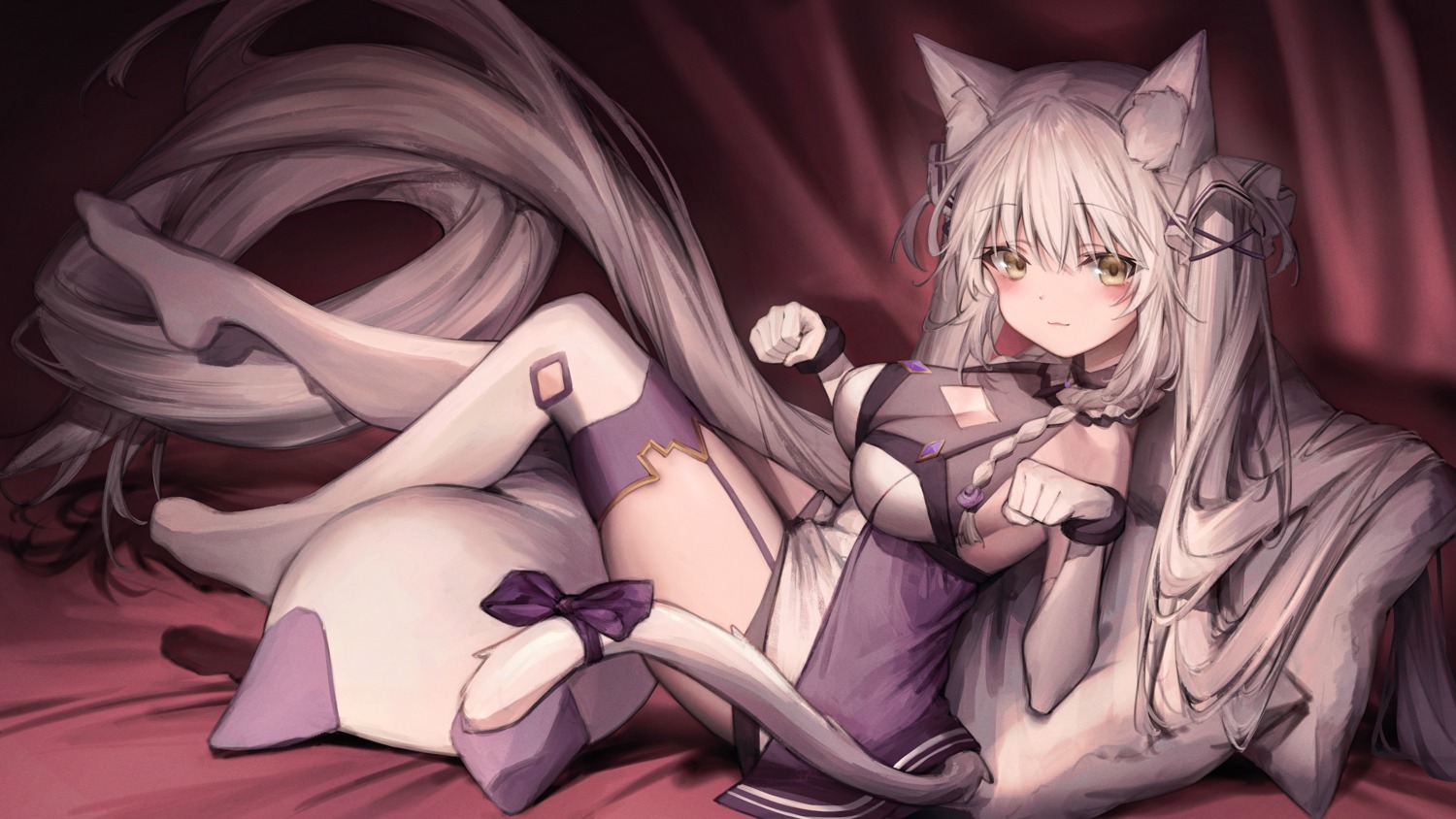 animal_ears, dress, millet_(milletneko), nekomimi, see_through, stockings, tail, thighhighs
