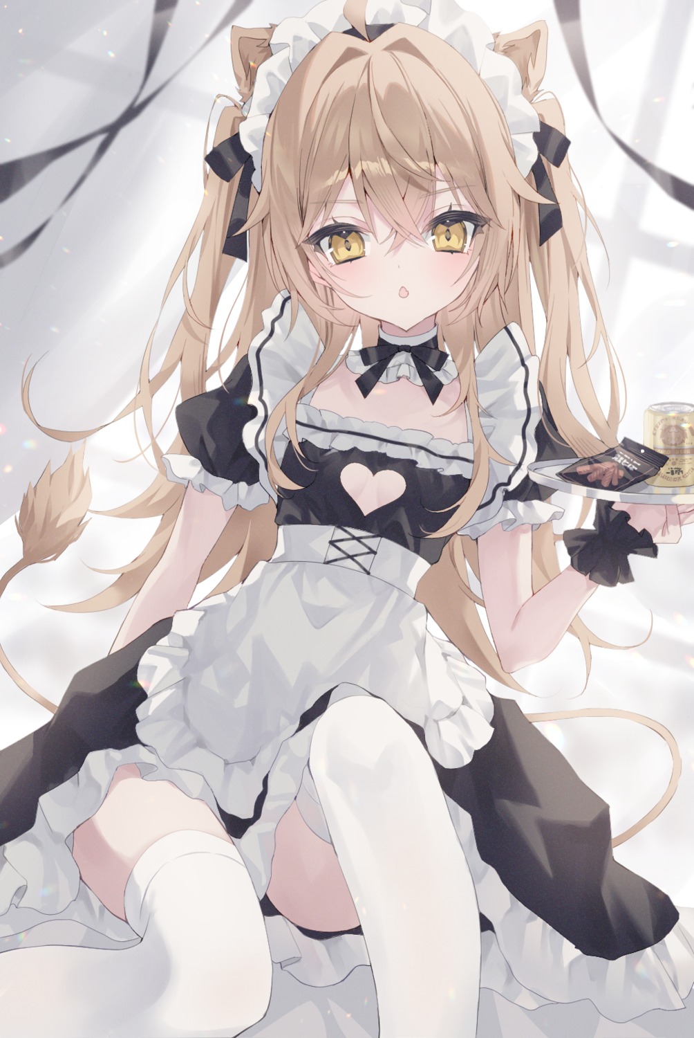 animal_ears, indie_virtual_youtuber, maid, no_bra, noah_(0noah), rurudo_lion, skirt_lift, tail