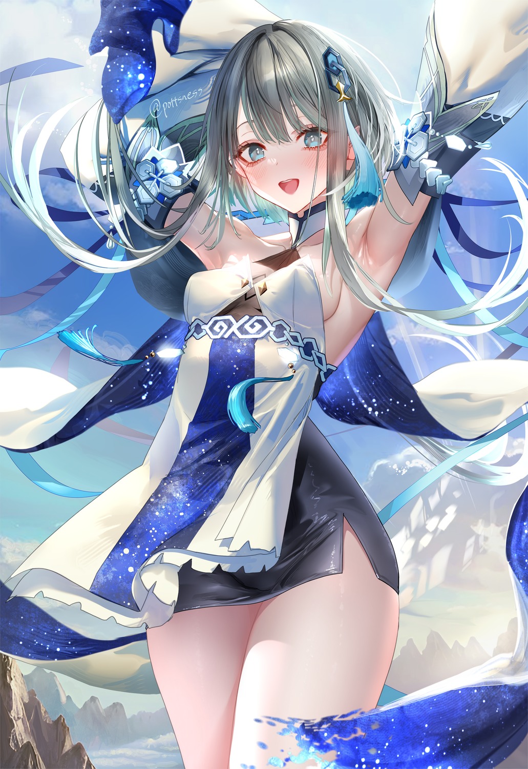 dress, genshin_impact, guizhong, no_bra, pottsness