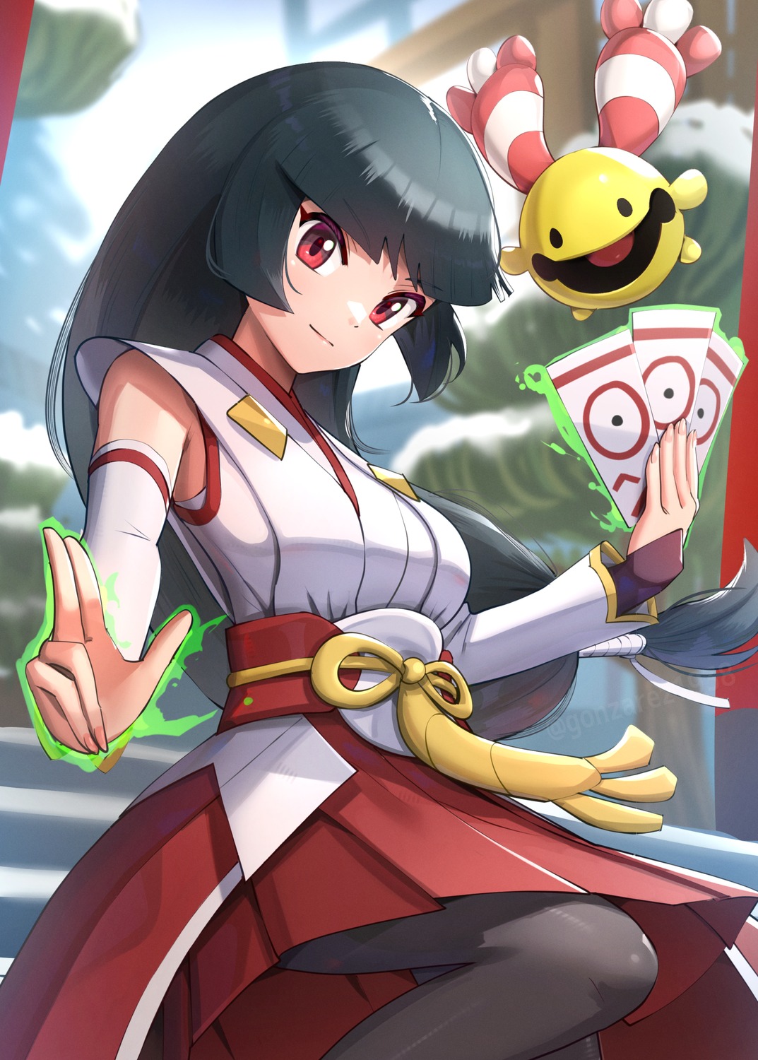 chingling, gonzarez, japanese_clothes, natsume_(pokemon), pokemon, weapon