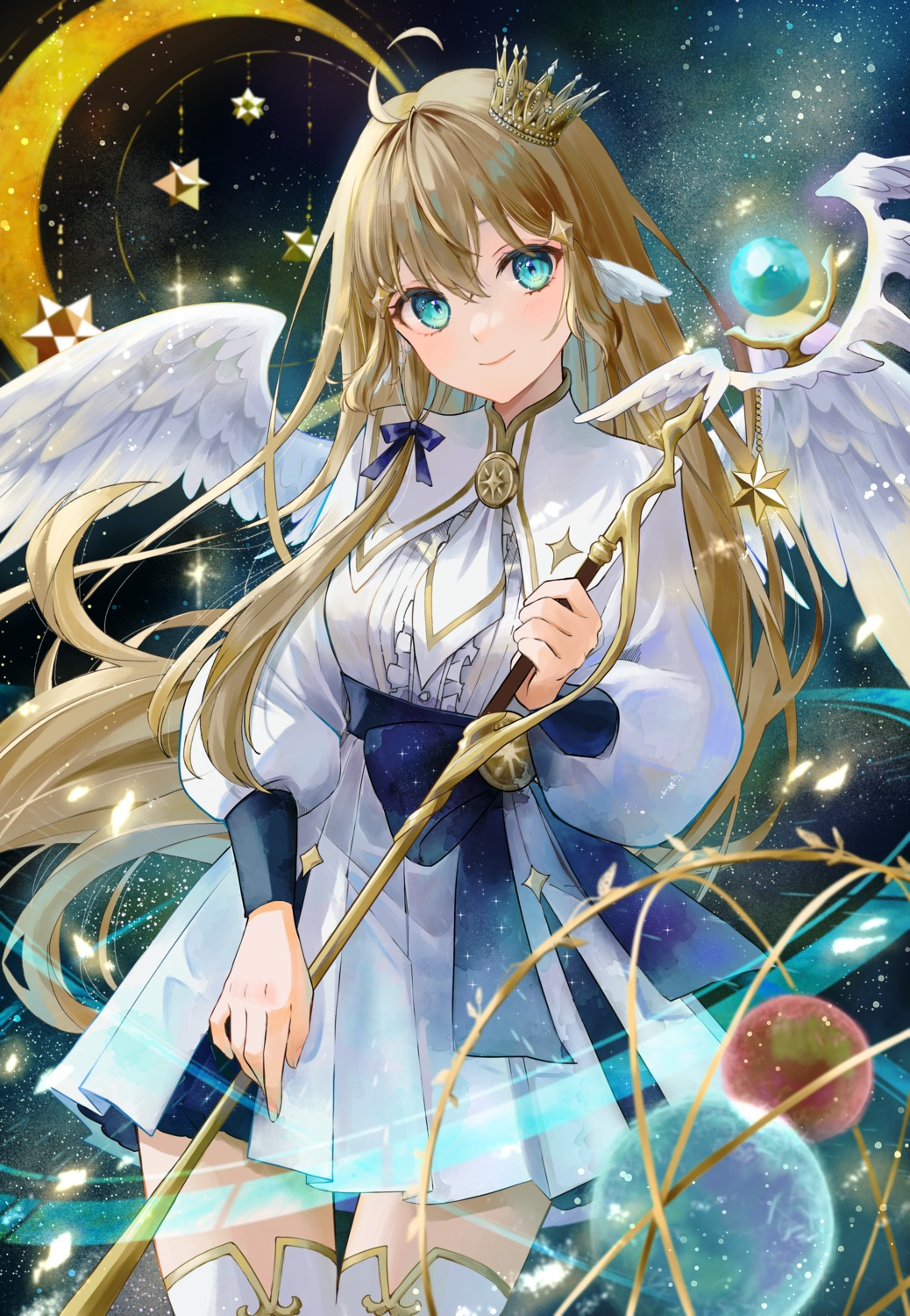thighhighs, weapon, wings, yuyuharu