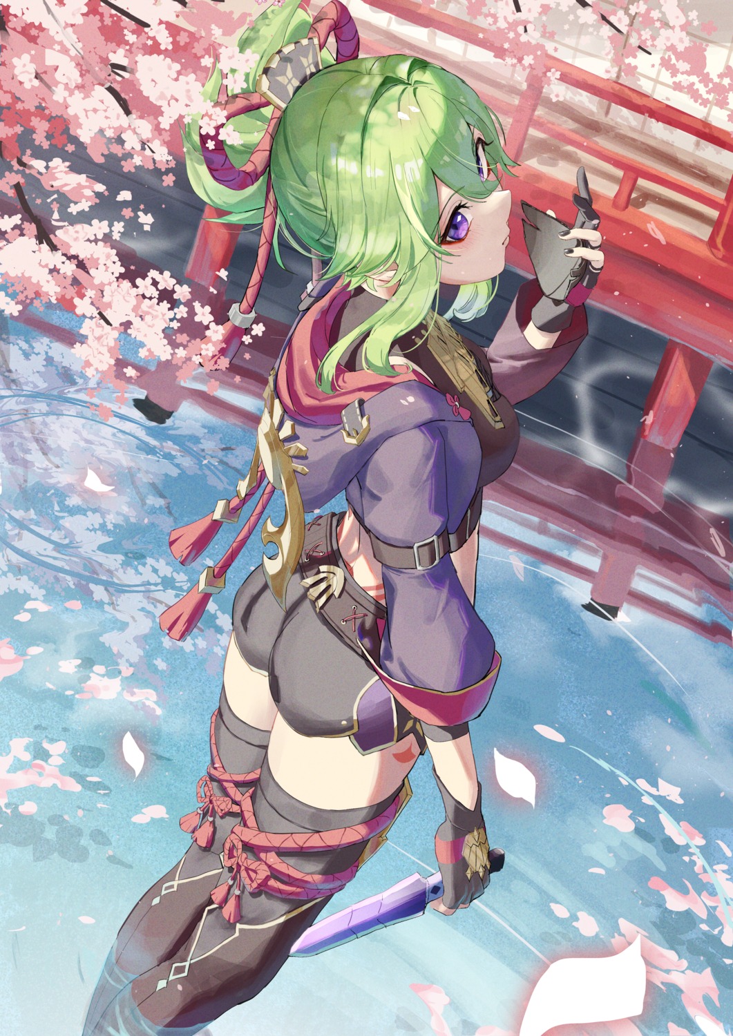 ass, genshin_impact, japanese_clothes, kuki_shinobu, naruse_u, tattoo, thighhighs, weapon