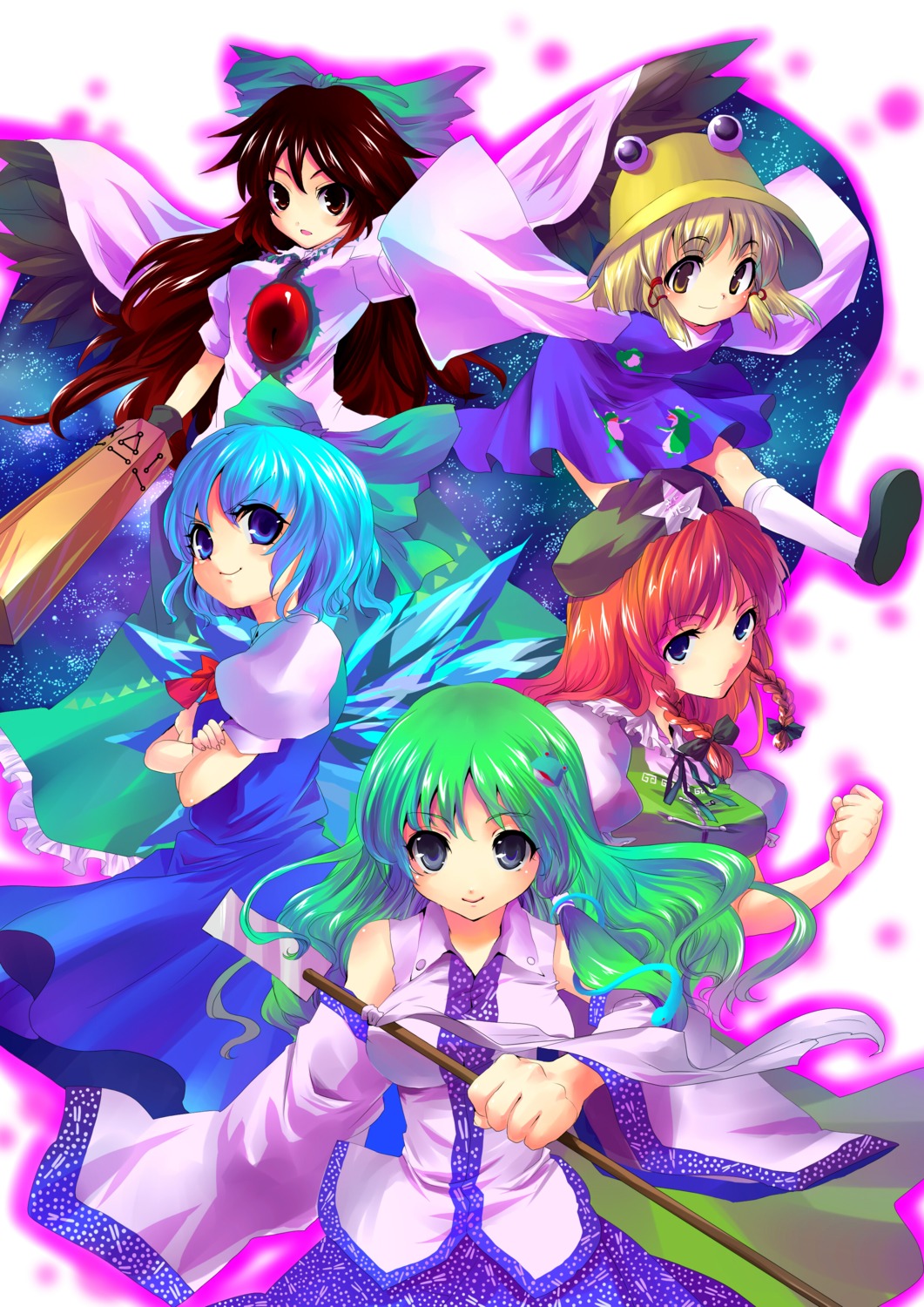 cirno, hong_meiling, kobanzame, kochiya_sanae, moriya_suwako, reiuji_utsuho, touhou