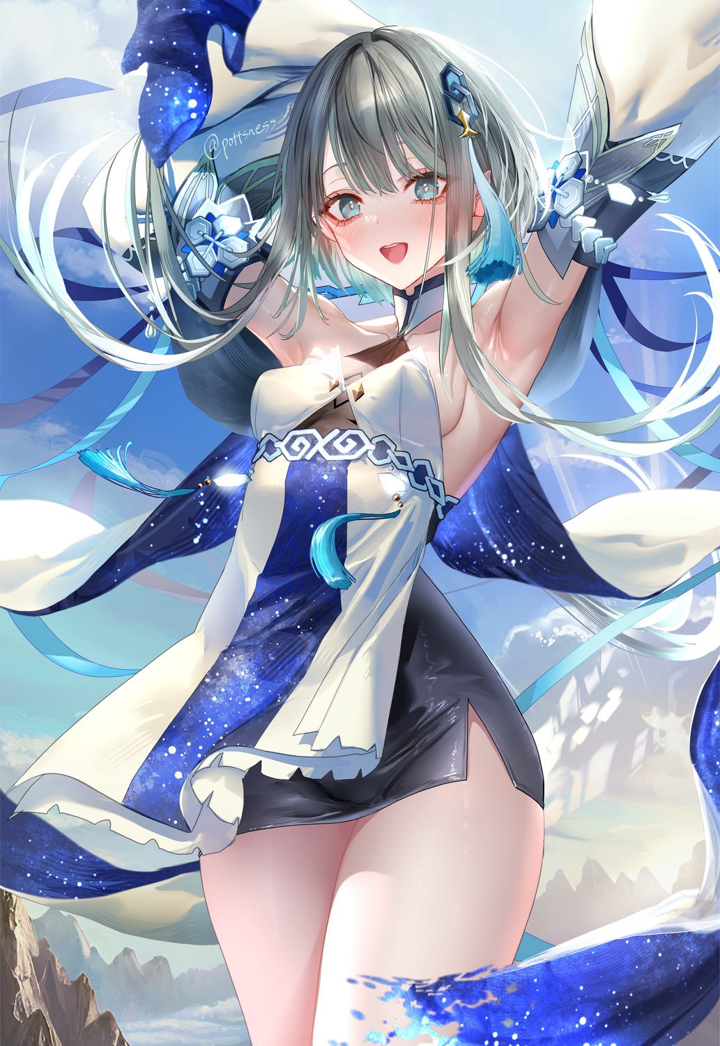dress, genshin_impact, guizhong, no_bra, pottsness
