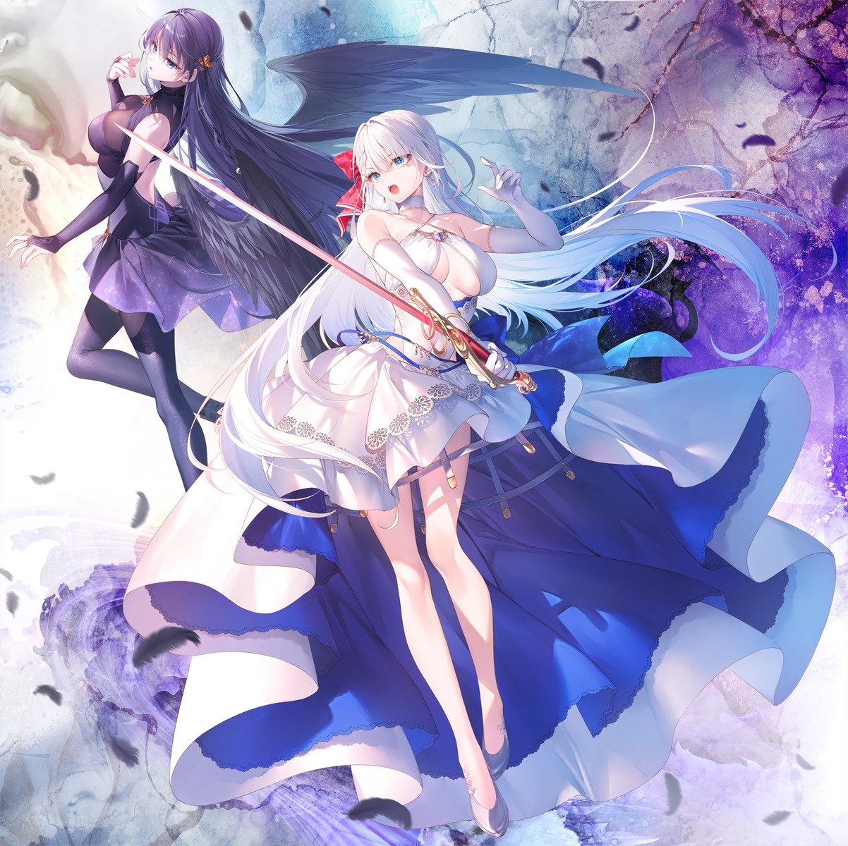 dress, elfiné_phillet, riselia_ray_crystalia, seiken_gakuin_no_maken_tsukai, sword, thighhighs, toosaka_asagi, wings