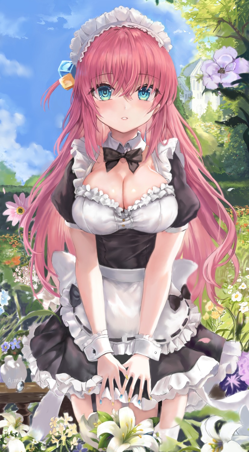 aimu, bocchi_the_rock!, gotou_hitori, maid, no_bra, stockings, thighhighs