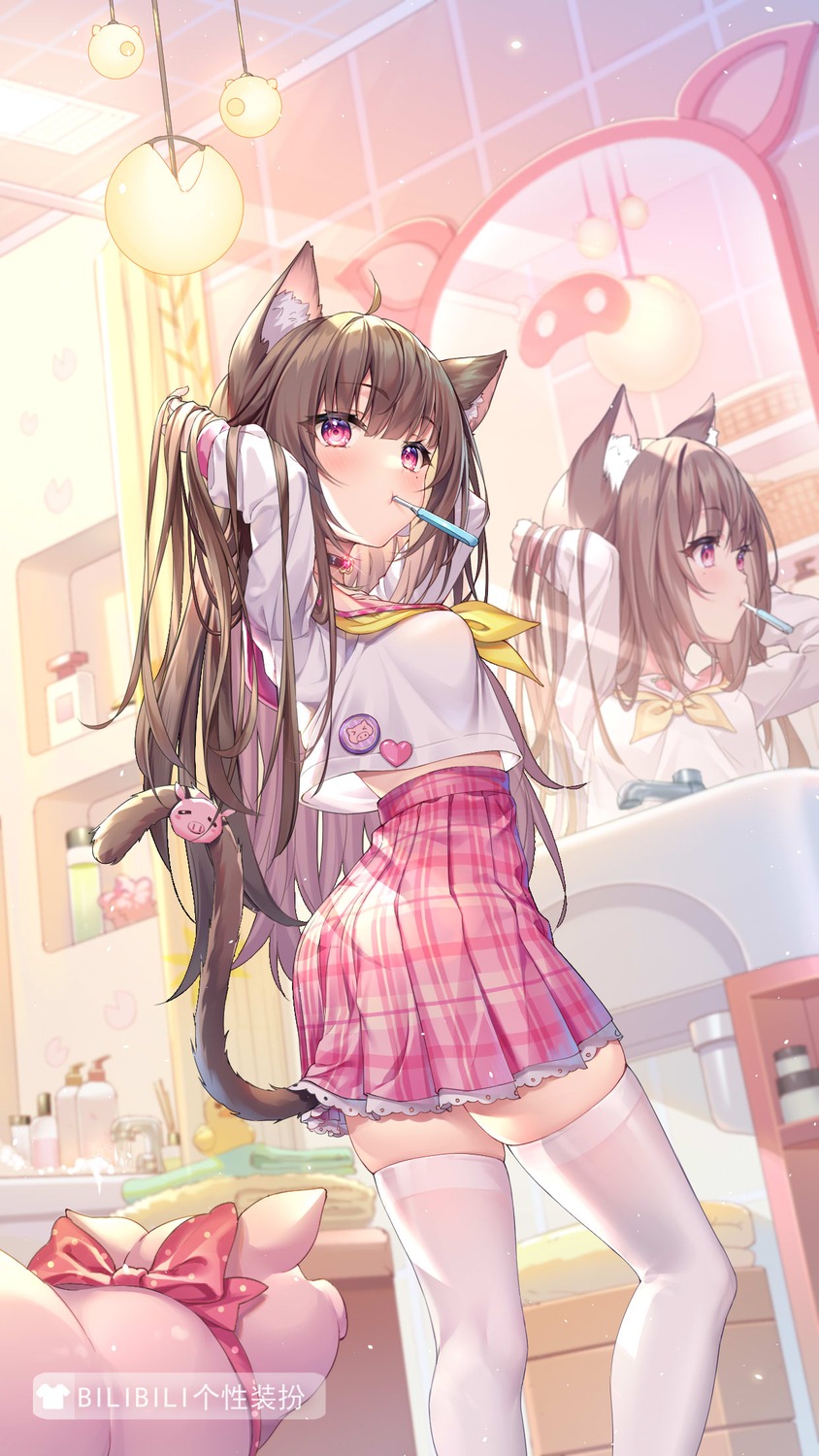 animal_ears, ass, nekomimi, sannio, seifuku, tail, thighhighs