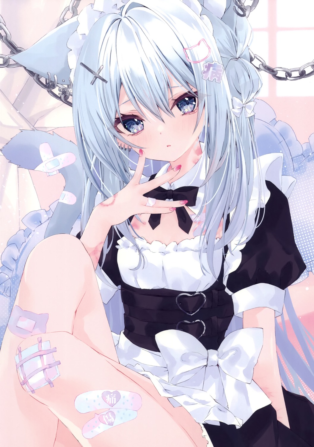 animal_ears, bandaid, detexted, maid, moizumi_shipon, nekomimi, sheep_cat, tail