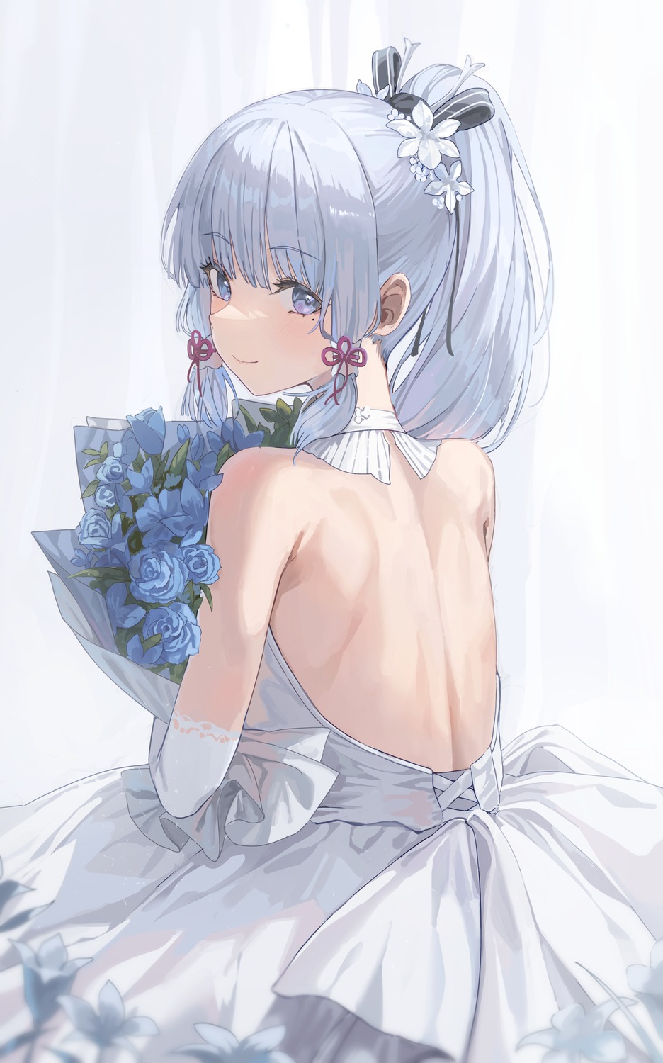 2gong_(9ujin_), dress, genshin_impact, kamisato_ayaka, no_bra, wedding_dress
