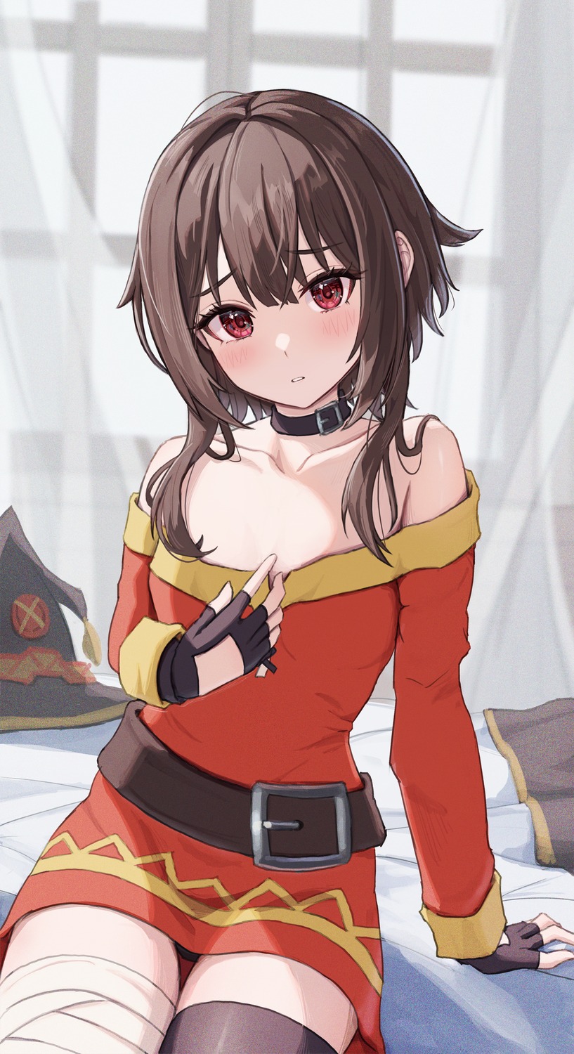 bandages, dress, icetea774, kono_subarashii_sekai_ni_shukufuku_wo!, megumin, no_bra, thighhighs, witch