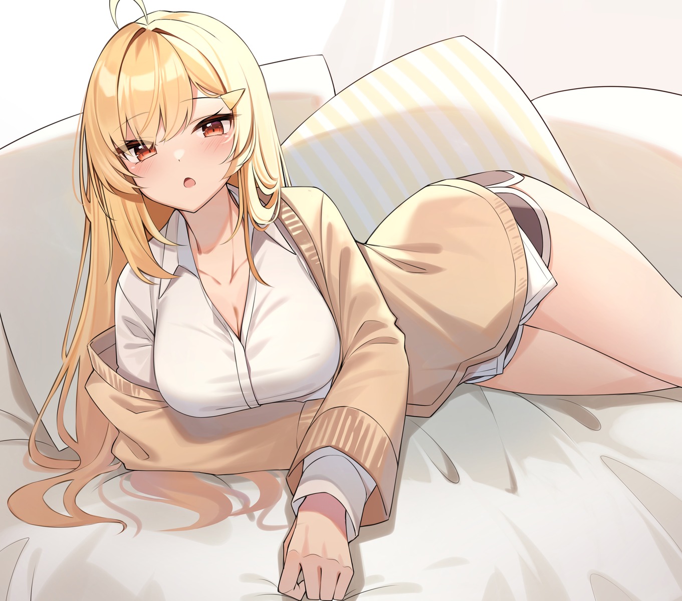 cleavage, dress_shirt, jingburger, sweater, waktaverse, ziro_(zirorong)